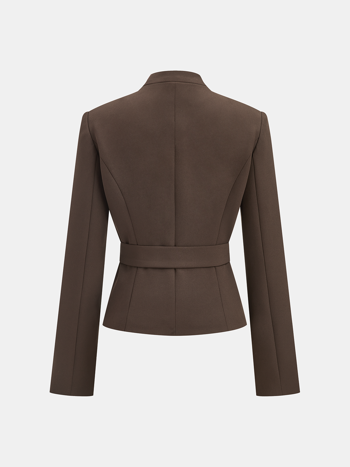 Metal Button Stand Collar Belted Blazer-Chicvia