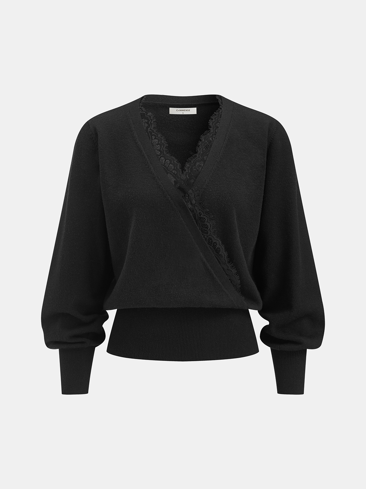 Lace-Trimmed Wrap V-Neck Knit Top-Chicvia