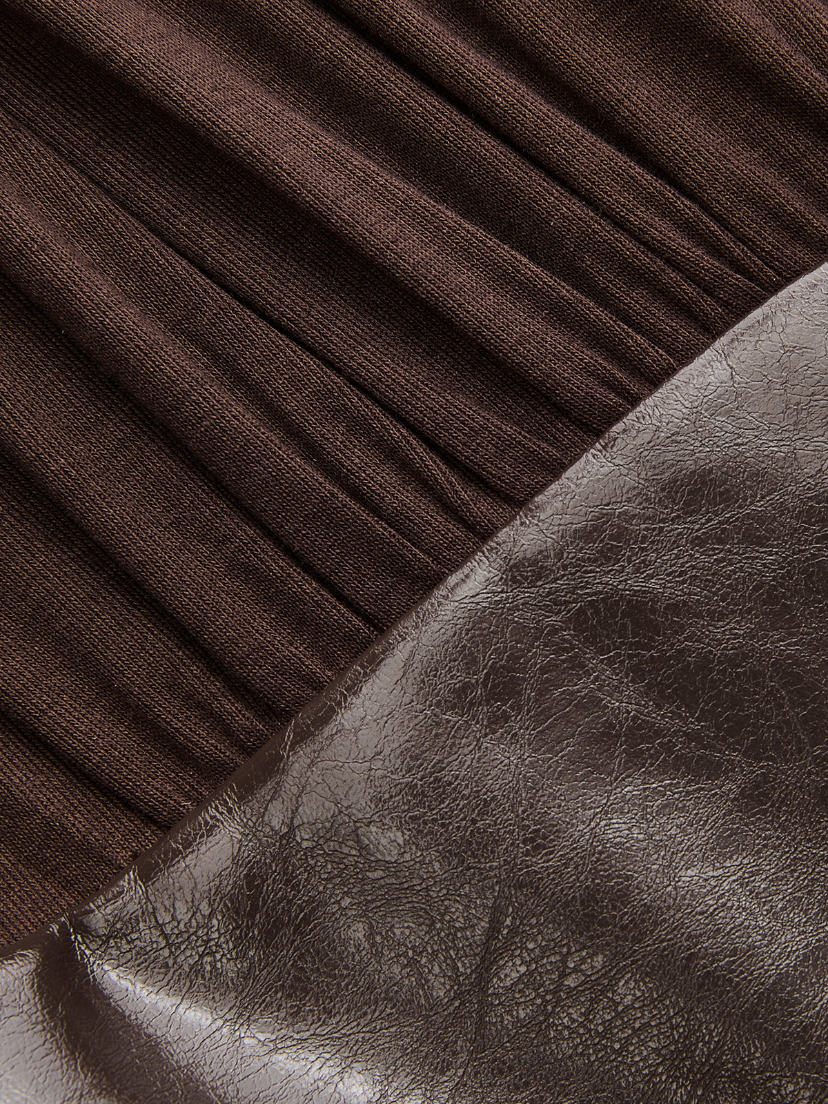 Faux Leather Panel Ruched Sleeveless Midi Dress-Chicvia