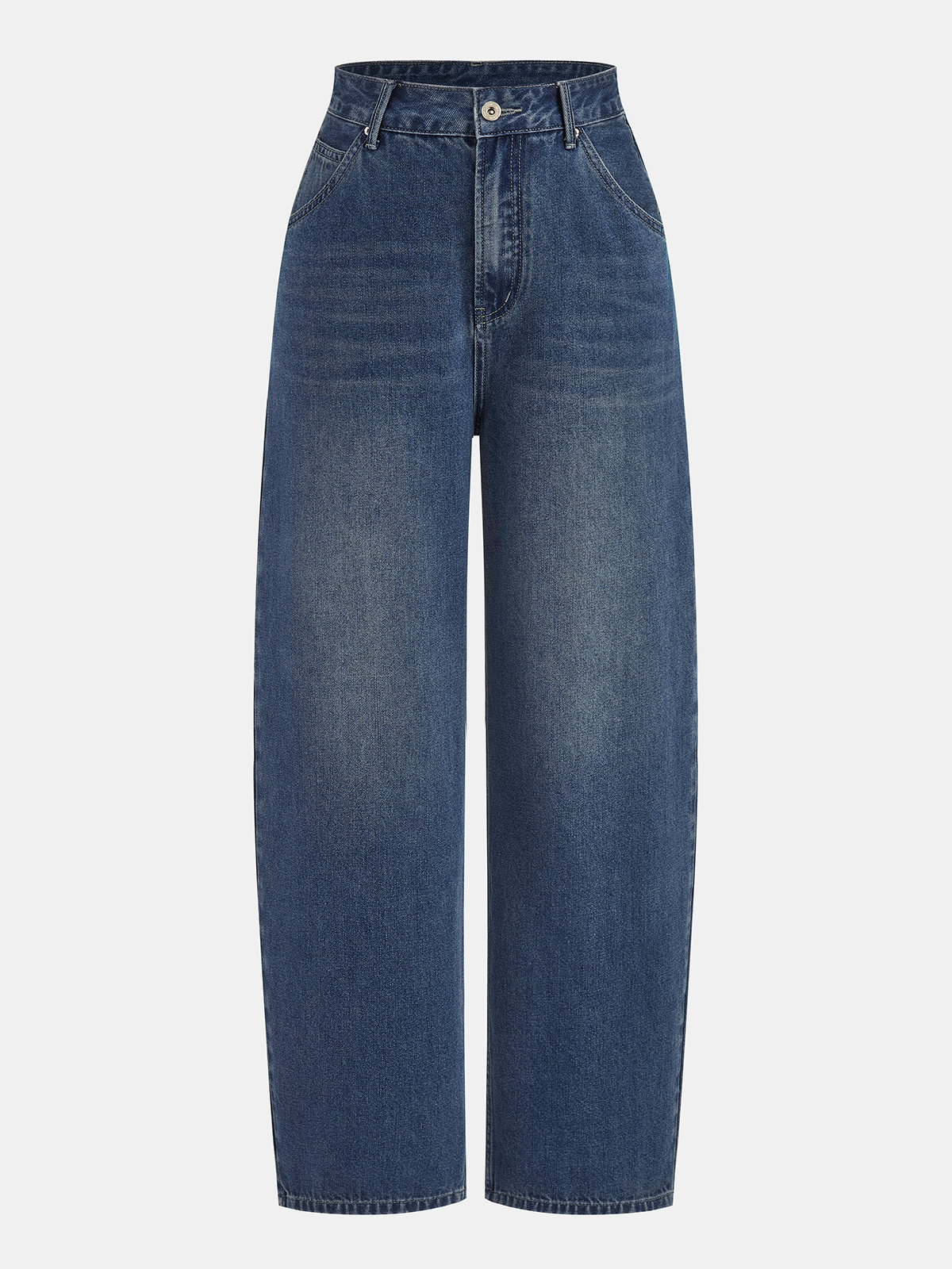 Mid-Waist Curved-Leg Jeans-Chicvia