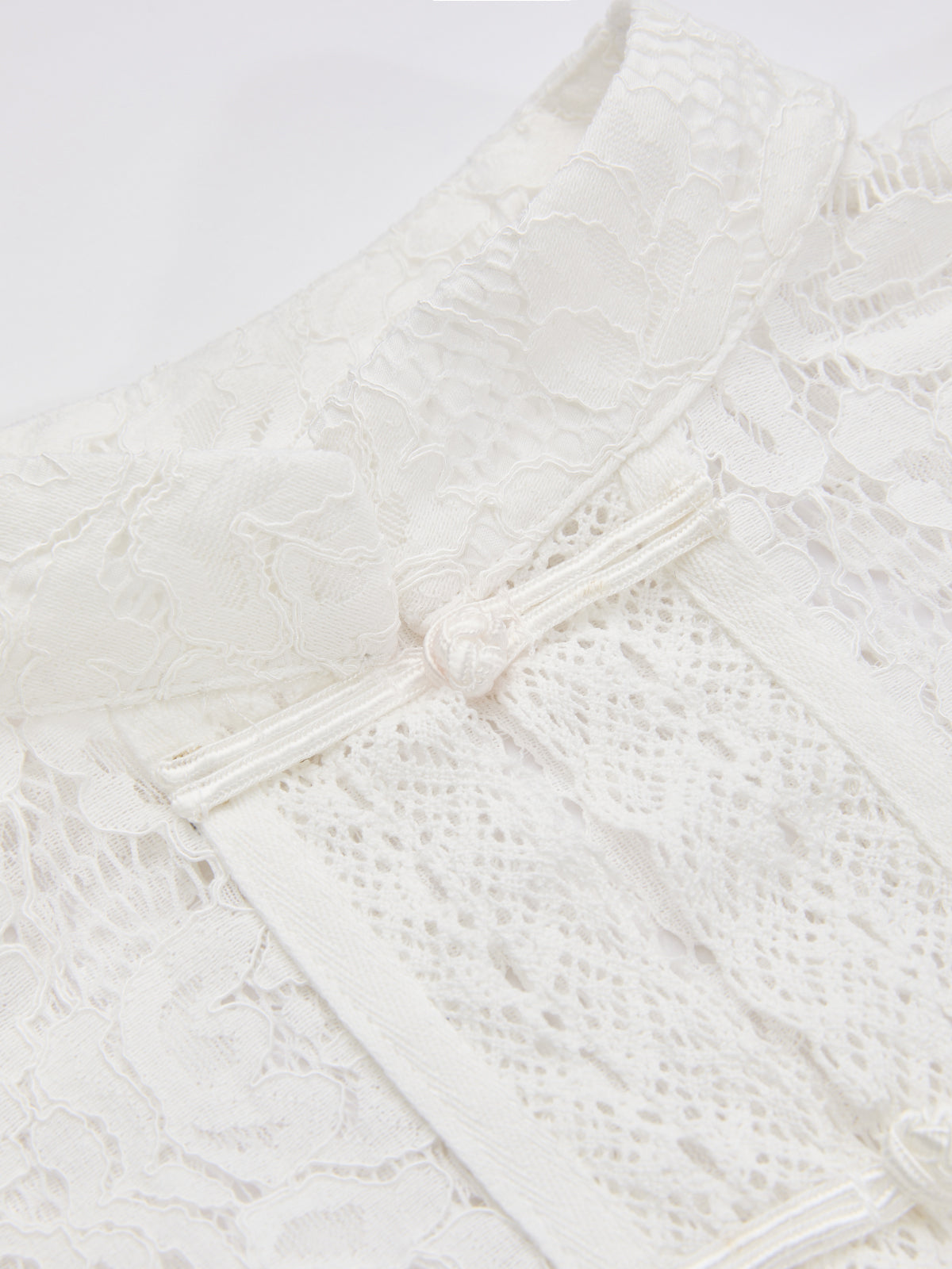 Frog Closure Lace Mandarin Collar Blouse-Chicvia