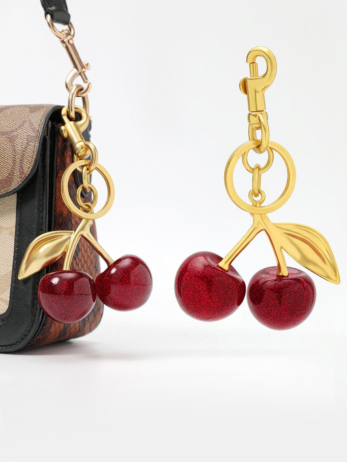 Double Cherry Gold-Tone Charm-Chicvia