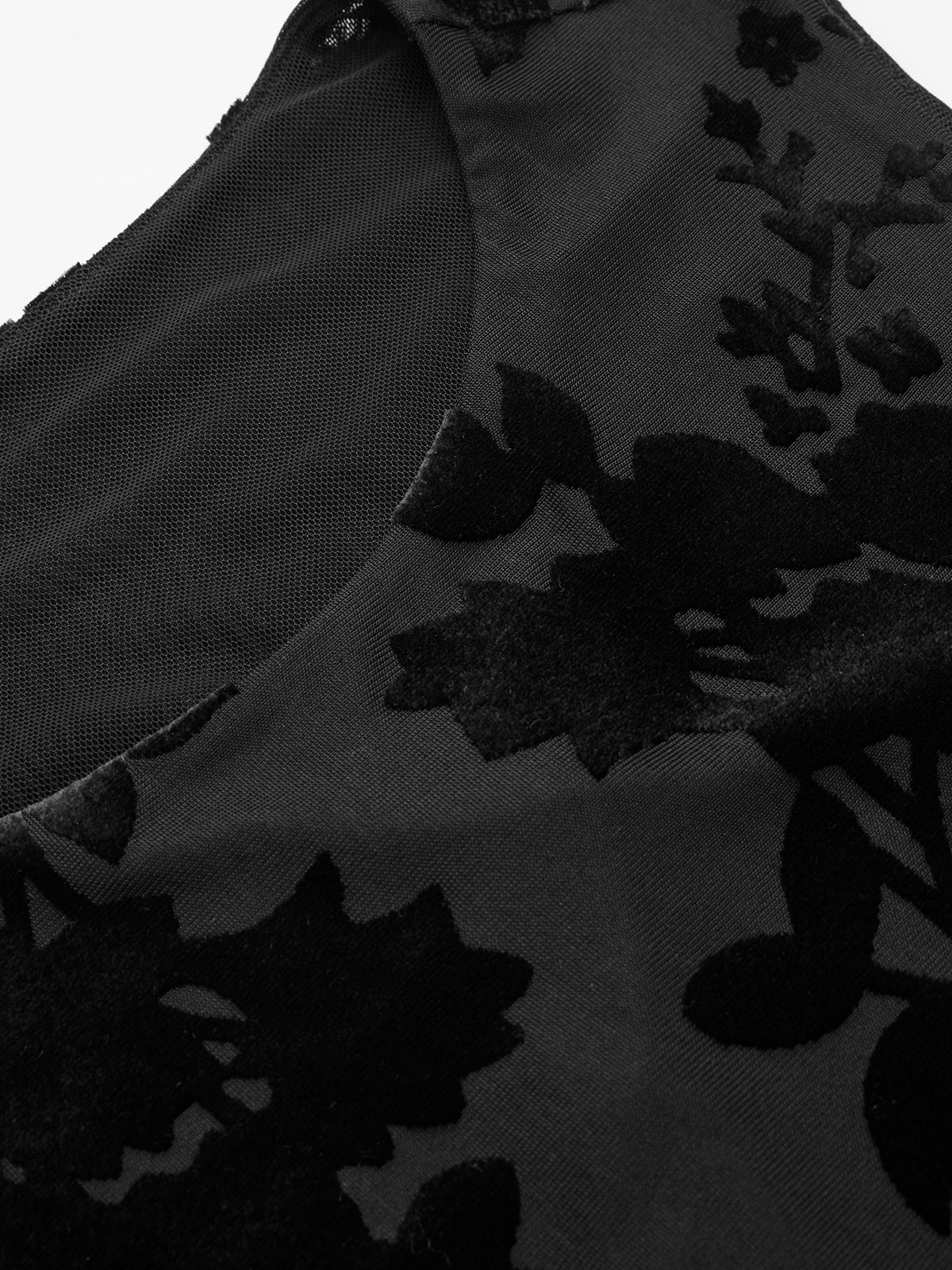 Flocked Floral Tie-Back Mesh Sleeveless Top-Chicvia