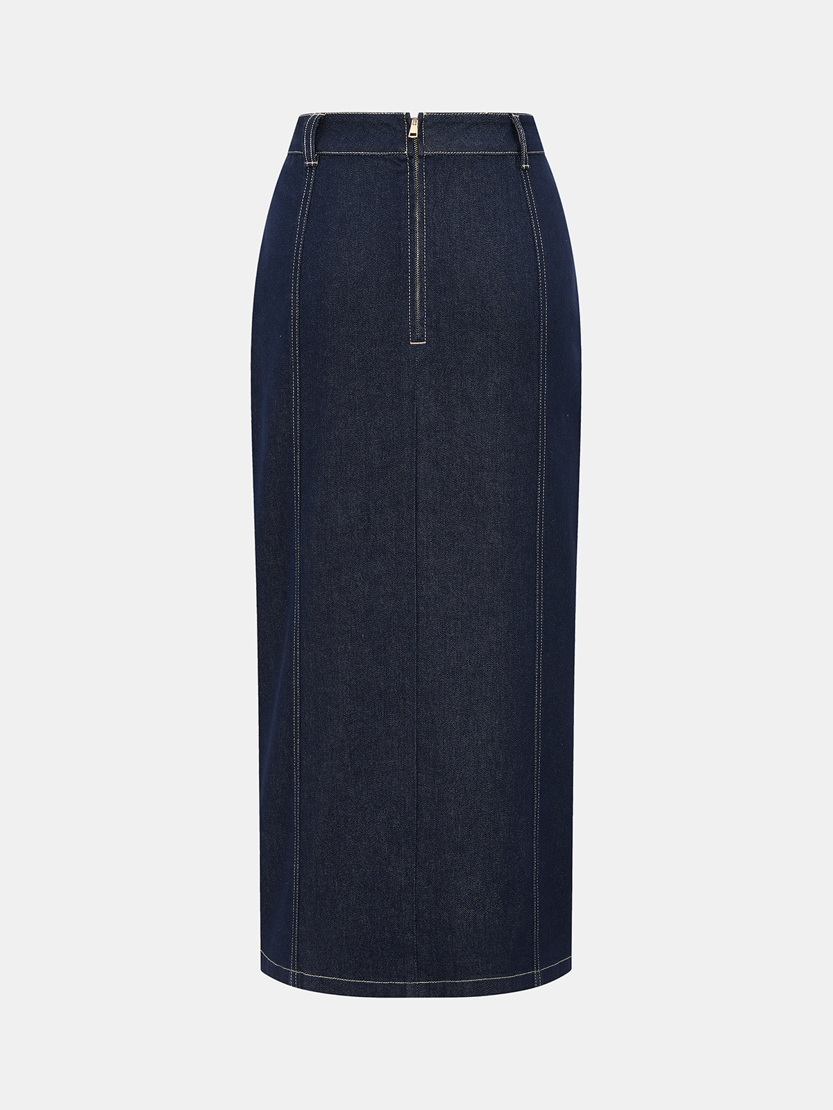 Denim Mid-Waist Split Midi Skirt-Chicvia