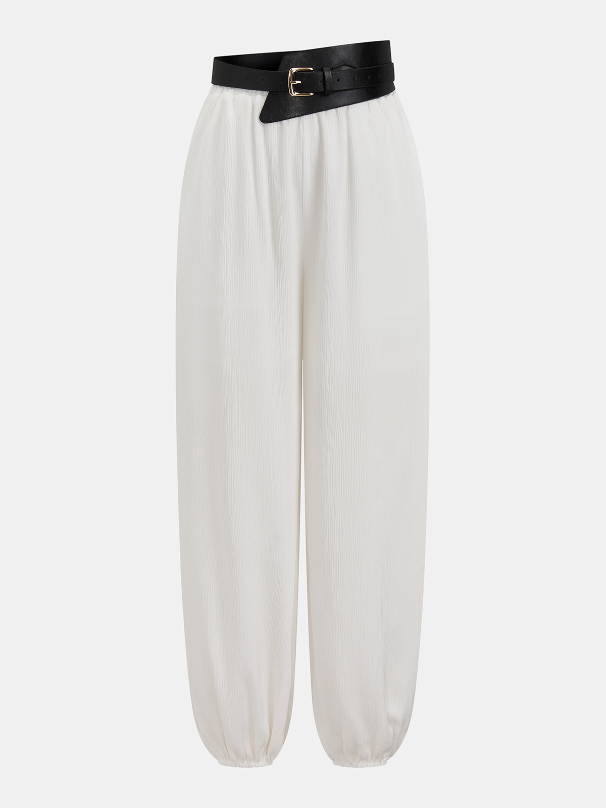 Faux Leather Waistband Jogger Pants-Chicvia