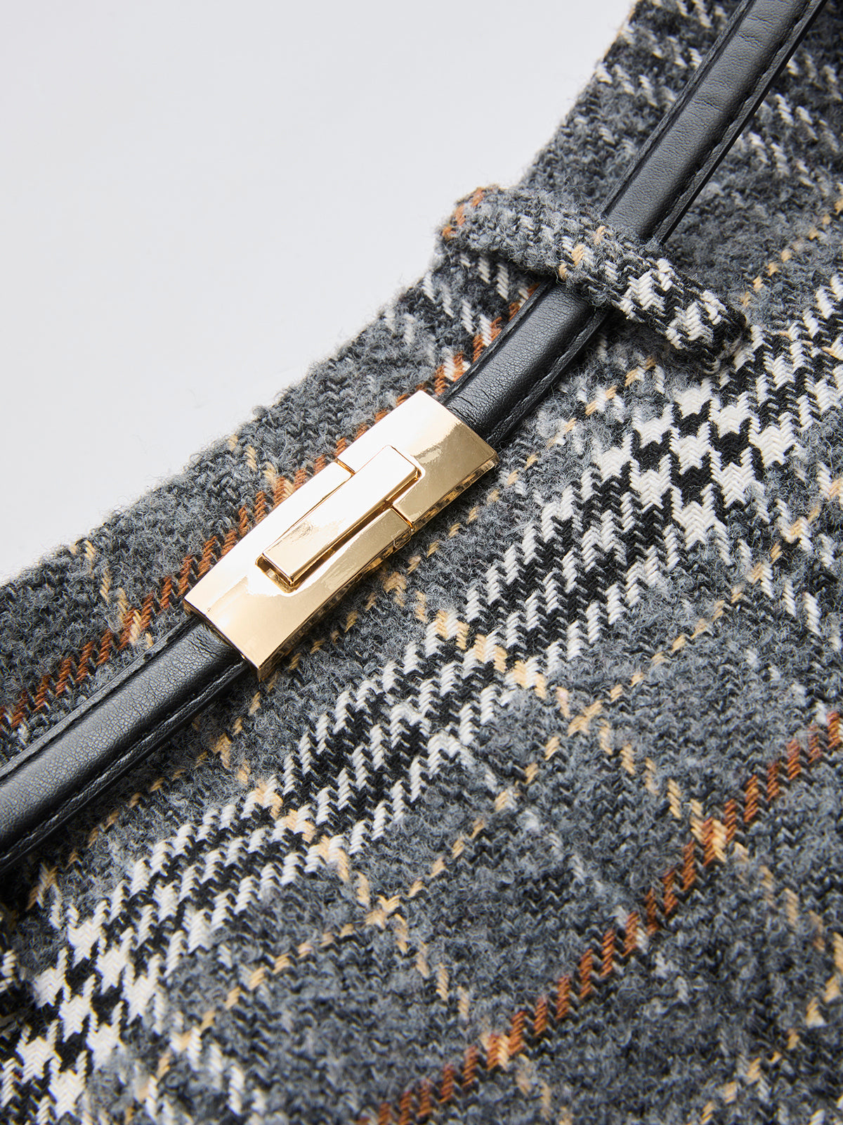 Belted Tweed Plaid Midi Skirt-Chicvia