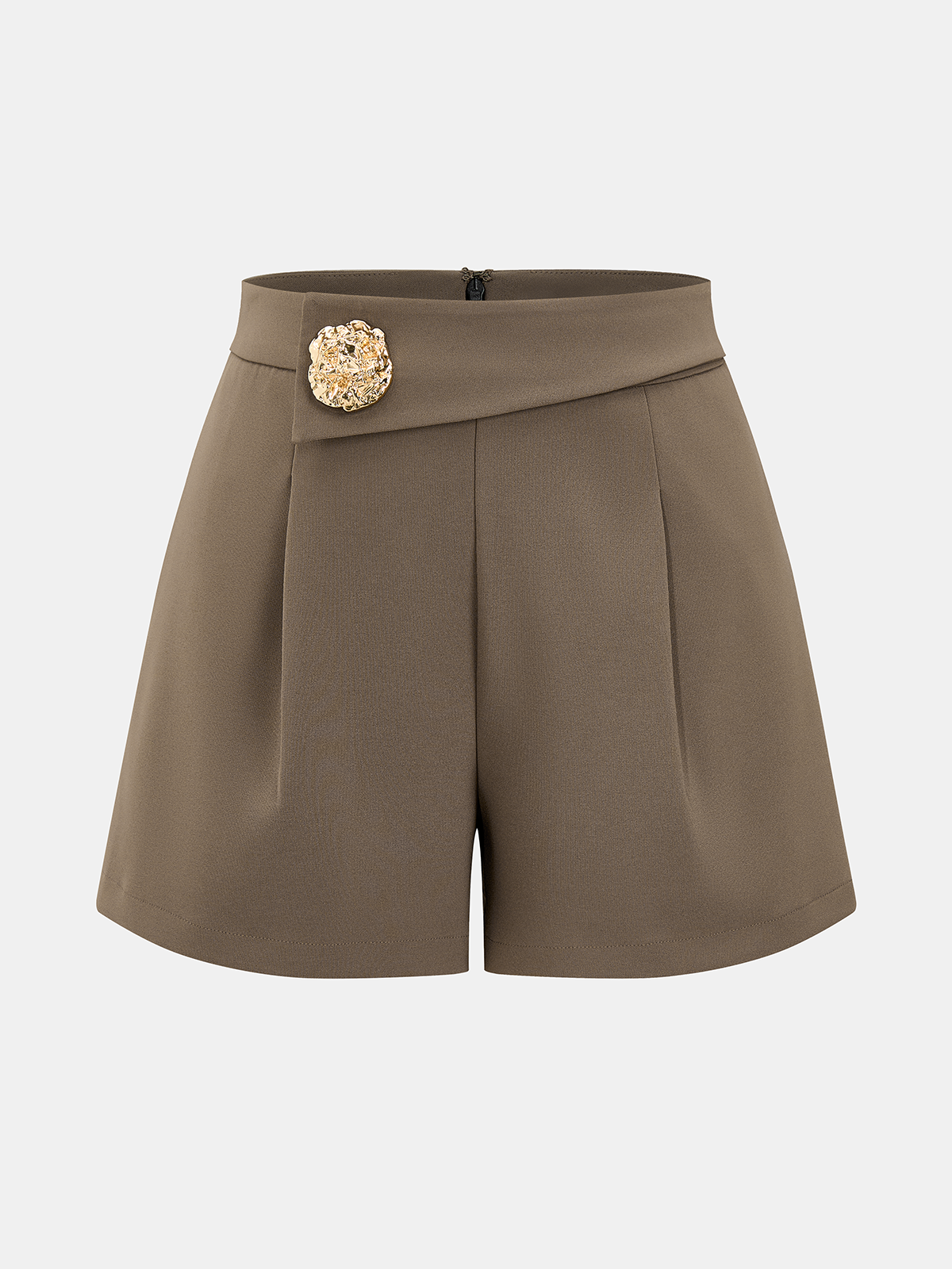 Metal Button Mid-Waist Pleated Shorts-Chicvia