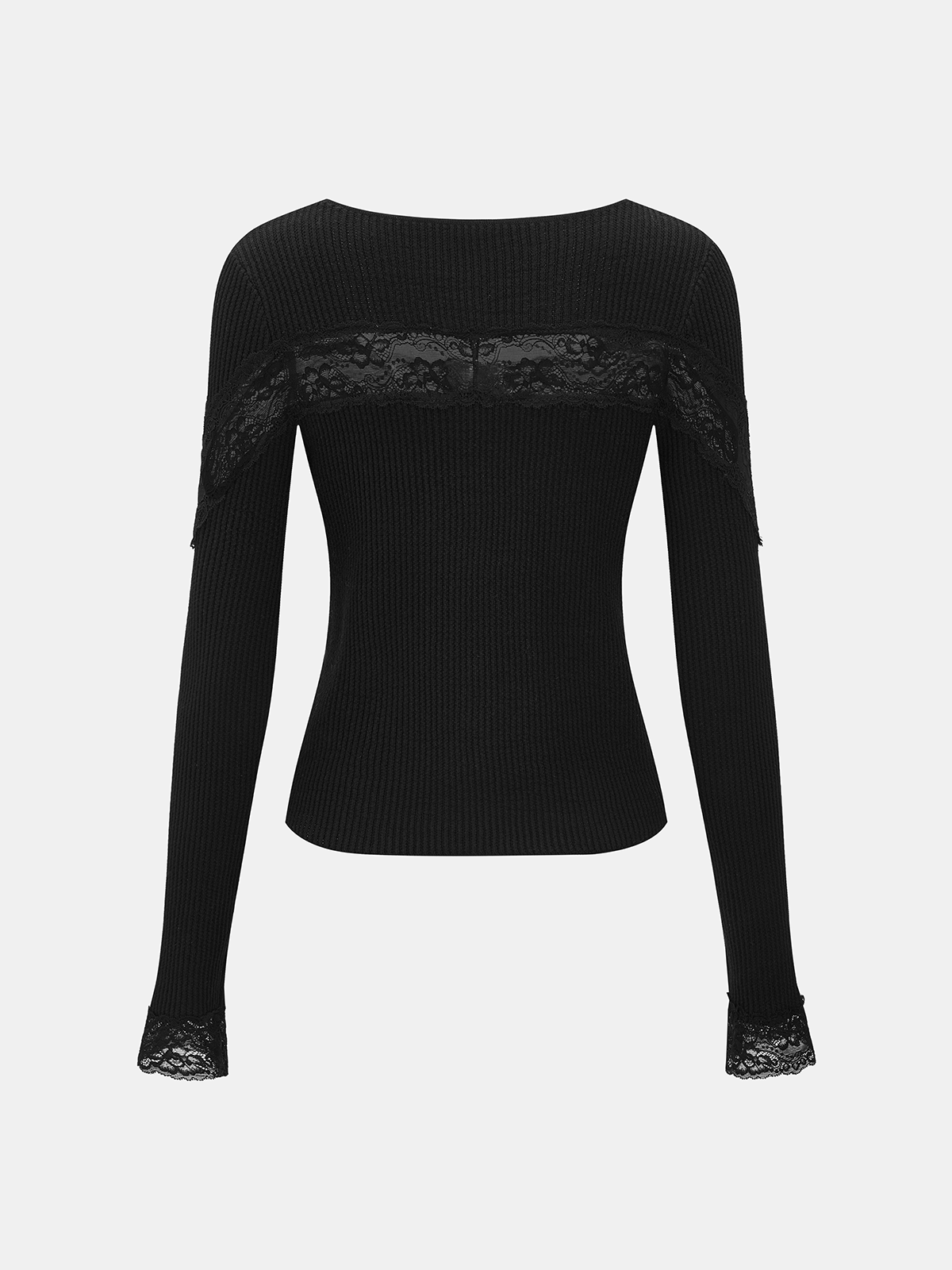 Lace Panel Square Neck Ribbed Knit Top-Chicvia