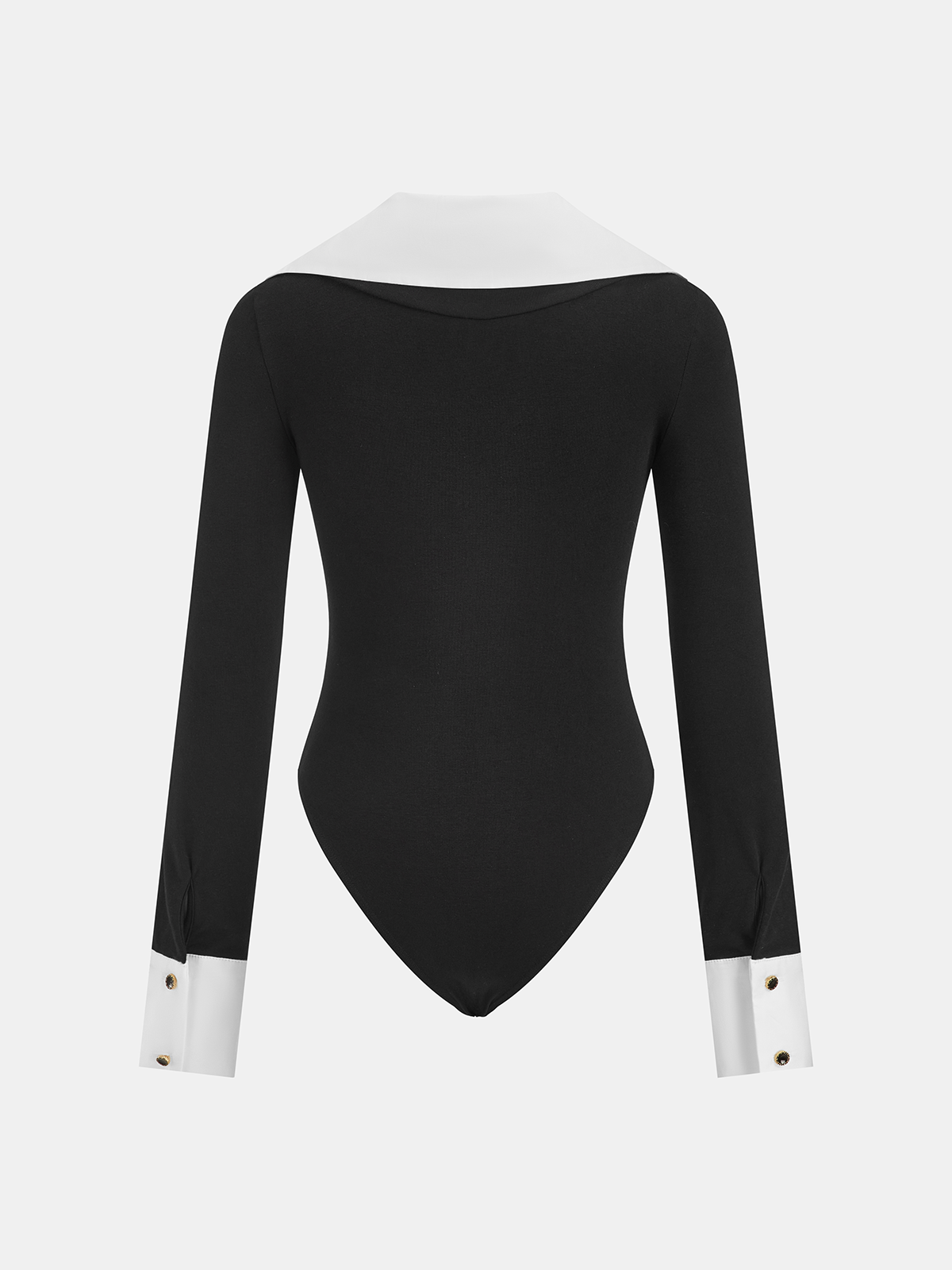 Contrast Collar Long-Sleeve Bodysuit-Chicvia