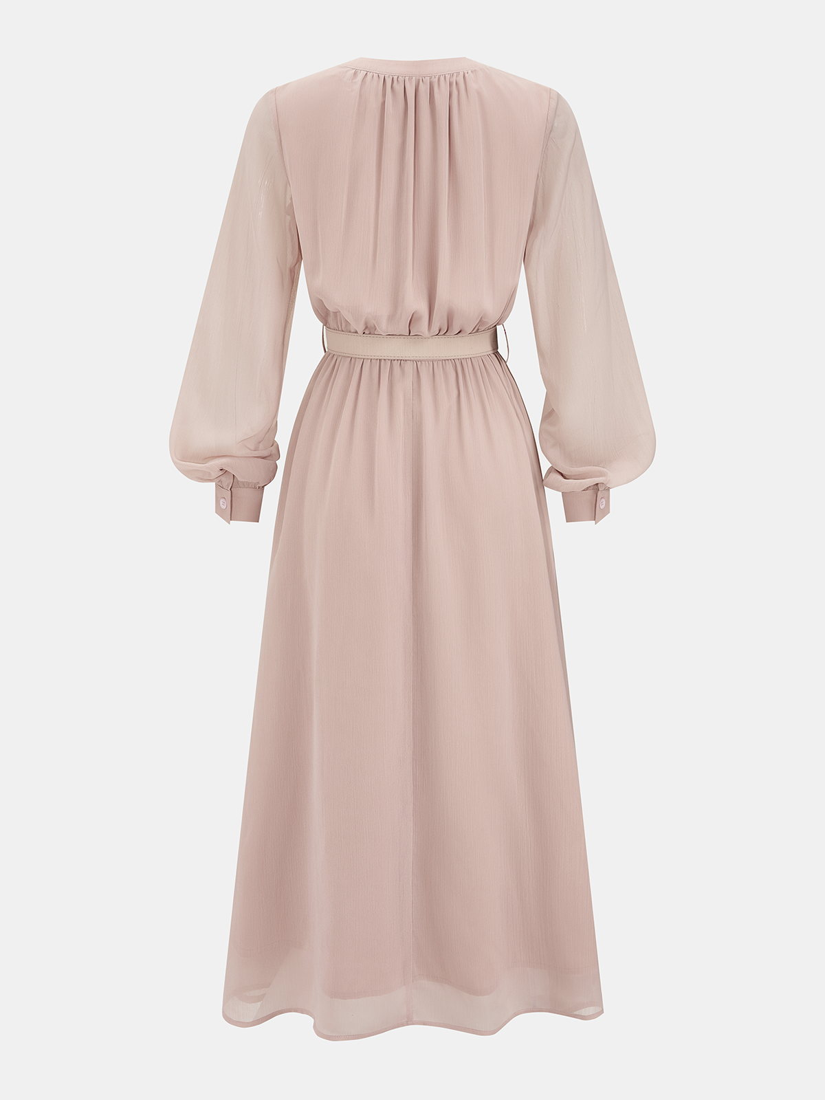 Lantern Sleeve Belted Chiffon Maxi Dress-Chicvia