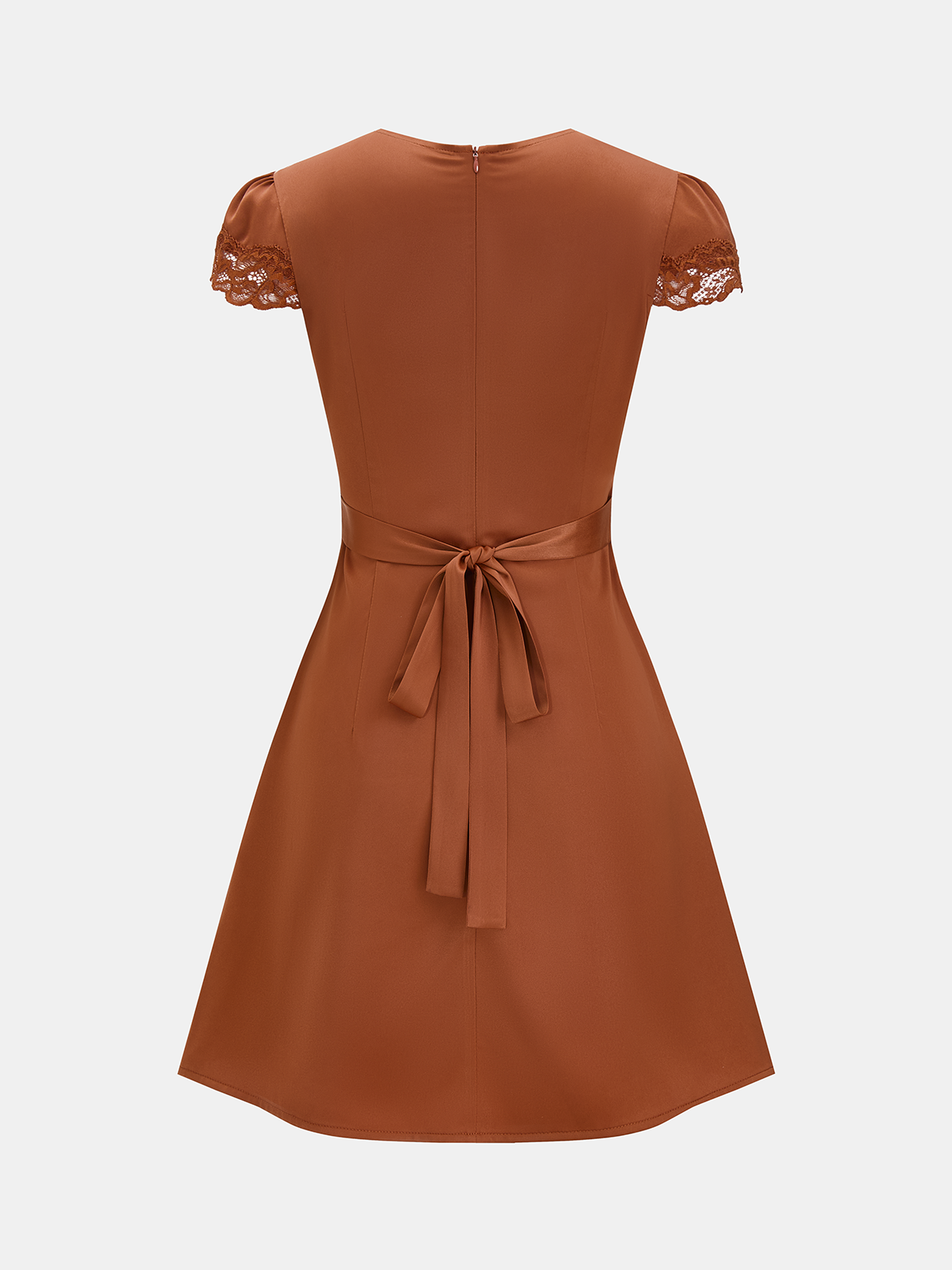 Lace Trim V-Neck Satin Mini Dress-Chicvia