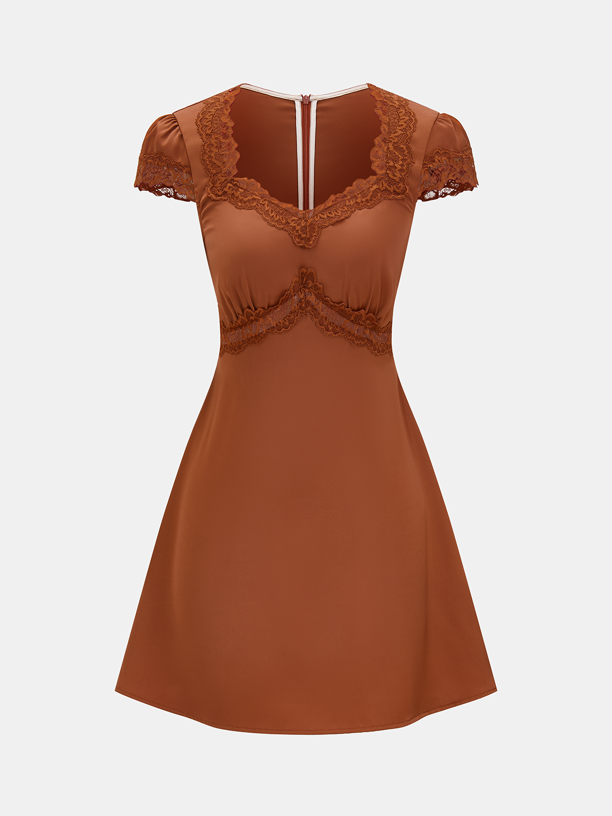 Lace Trim V-Neck Satin Mini Dress-Chicvia