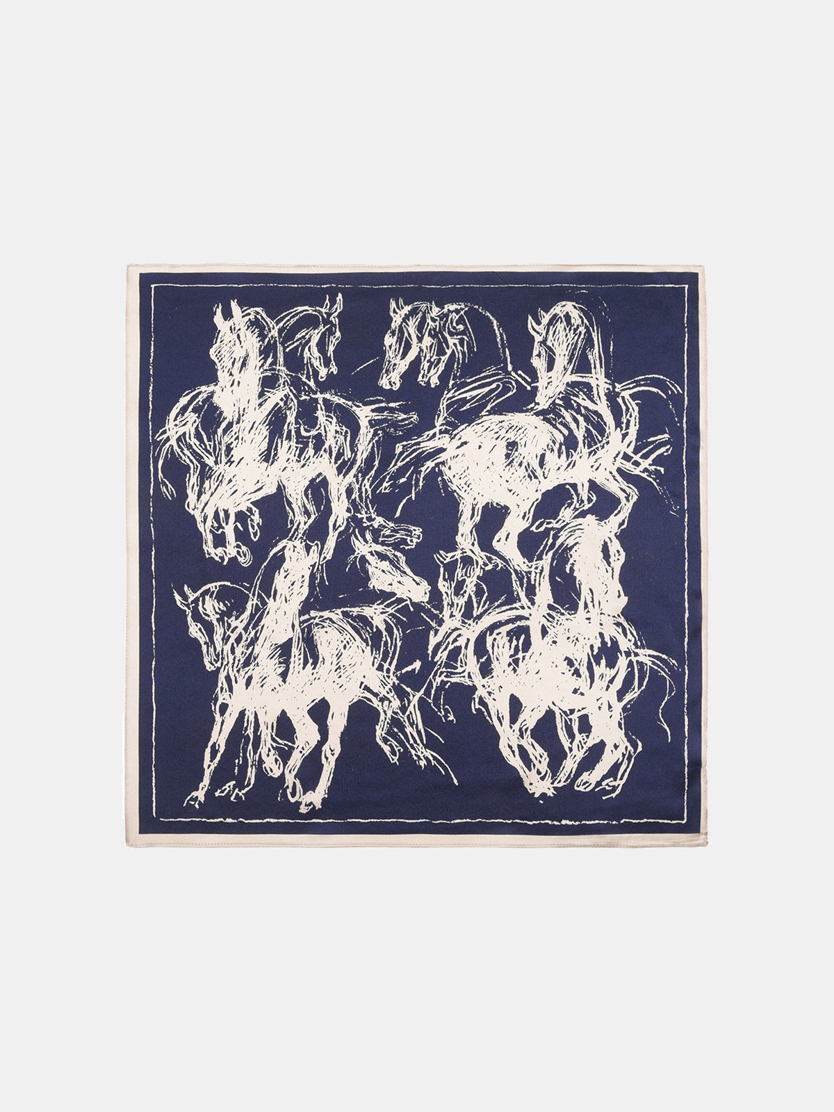 Horse Sketch Print Silk Scarf-Chicvia