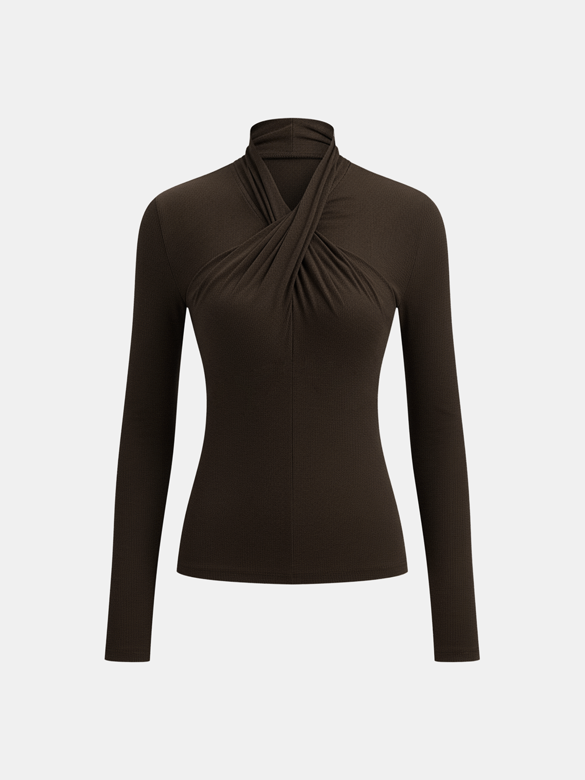 Cross Neck Long Sleeve Knit T-Shirt-Chicvia