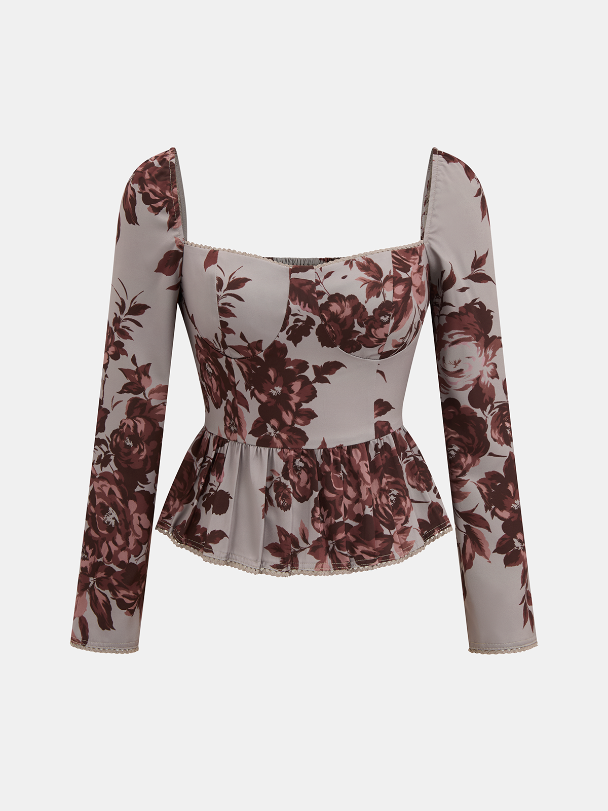 Floral Print Peplum Top & Mermaid Skirt Set-Chicvia