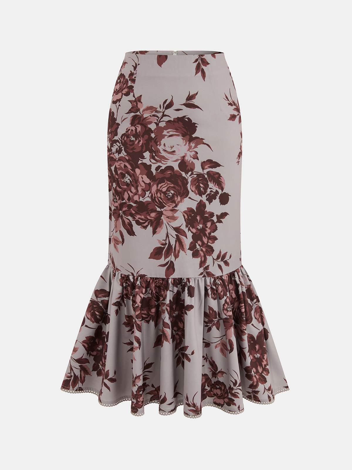 Floral Print Peplum Top & Mermaid Skirt Set-Chicvia