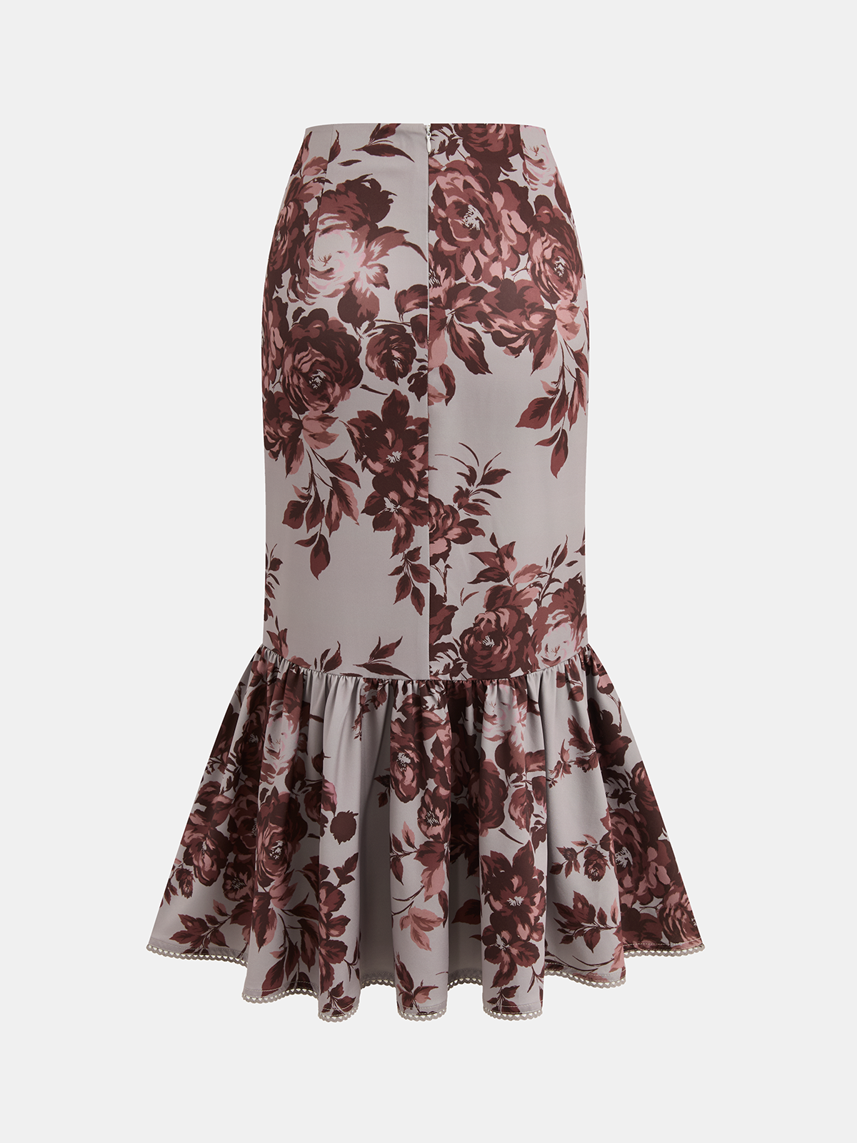 Floral Print Peplum Top & Mermaid Skirt Set-Chicvia