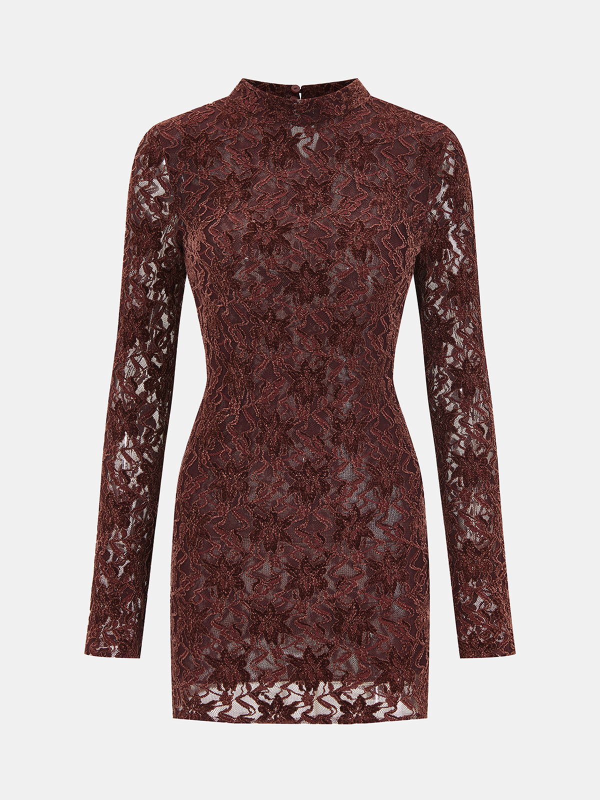 Lace-Jacquard Long-Sleeve Mini Dress-Chicvia