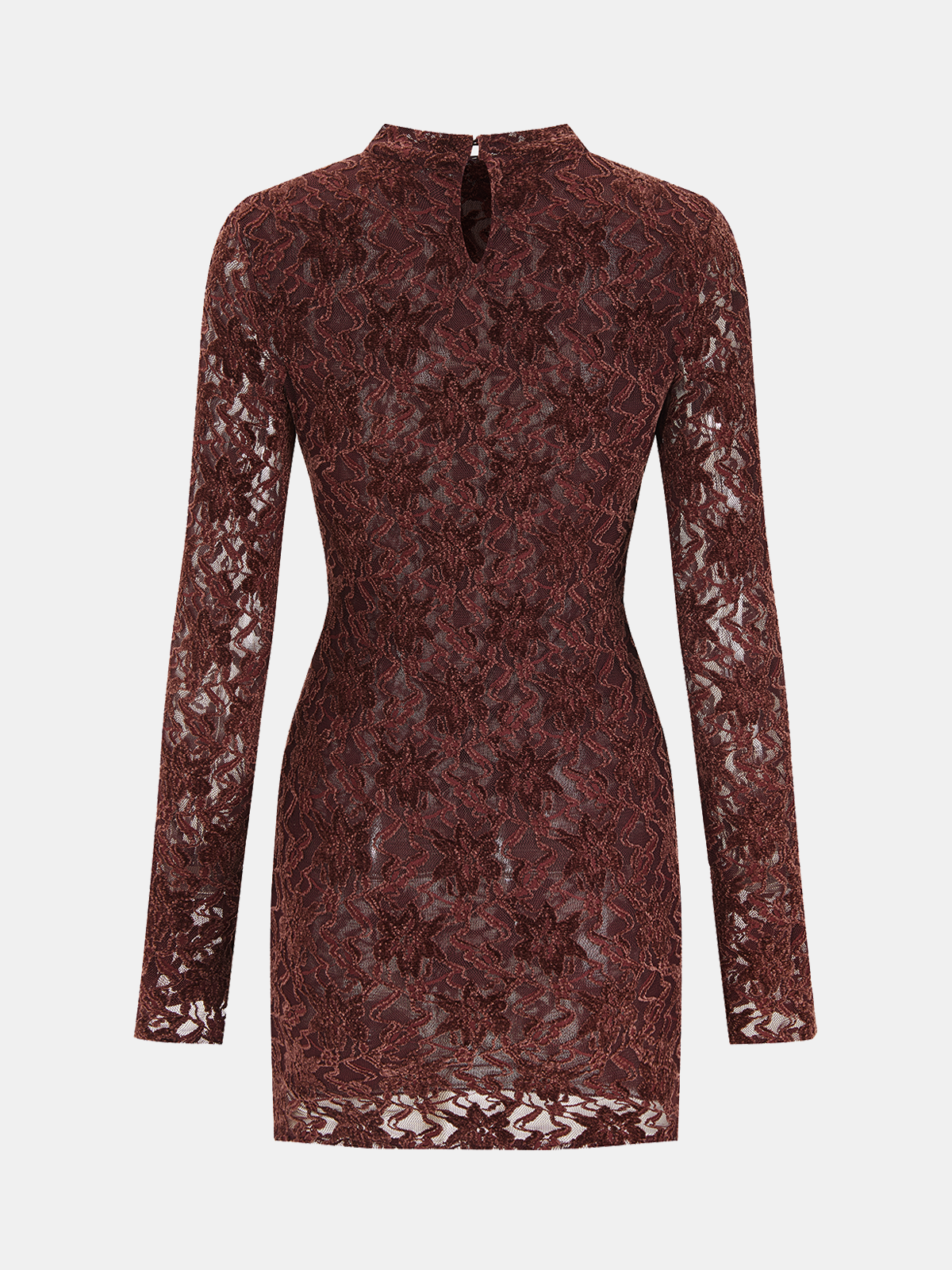 Lace-Jacquard Long-Sleeve Mini Dress-Chicvia