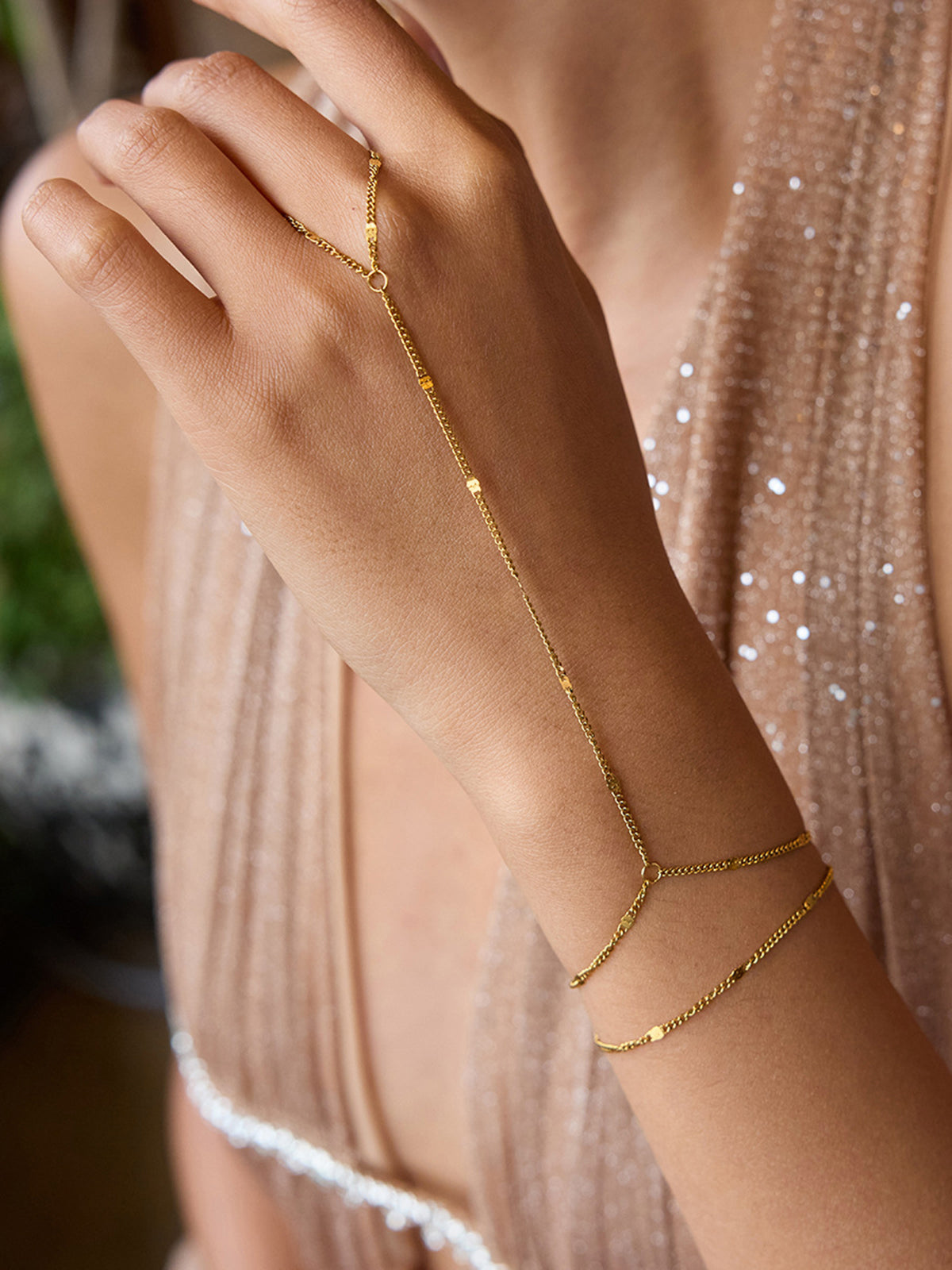 Gold-Tone Chain Finger Bracelet-Chicvia