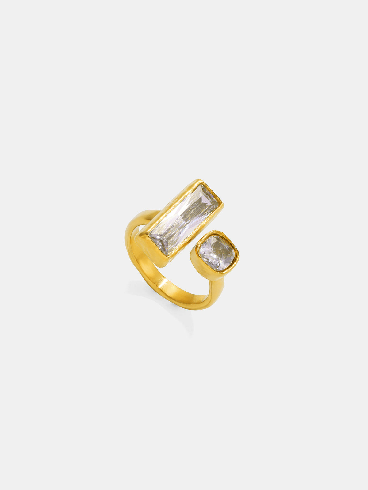 Gold-Tone Double-Stone Ring-Chicvia