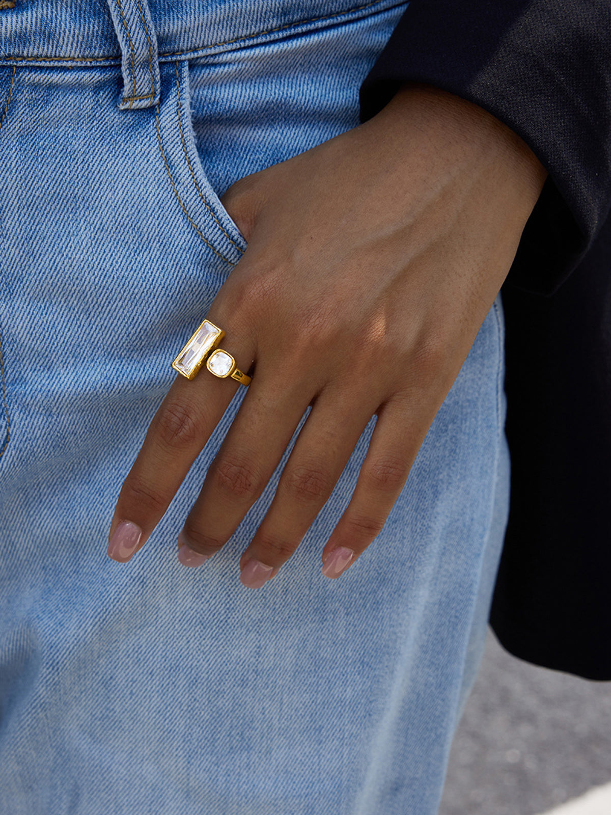 Gold-Tone Double-Stone Ring-Chicvia