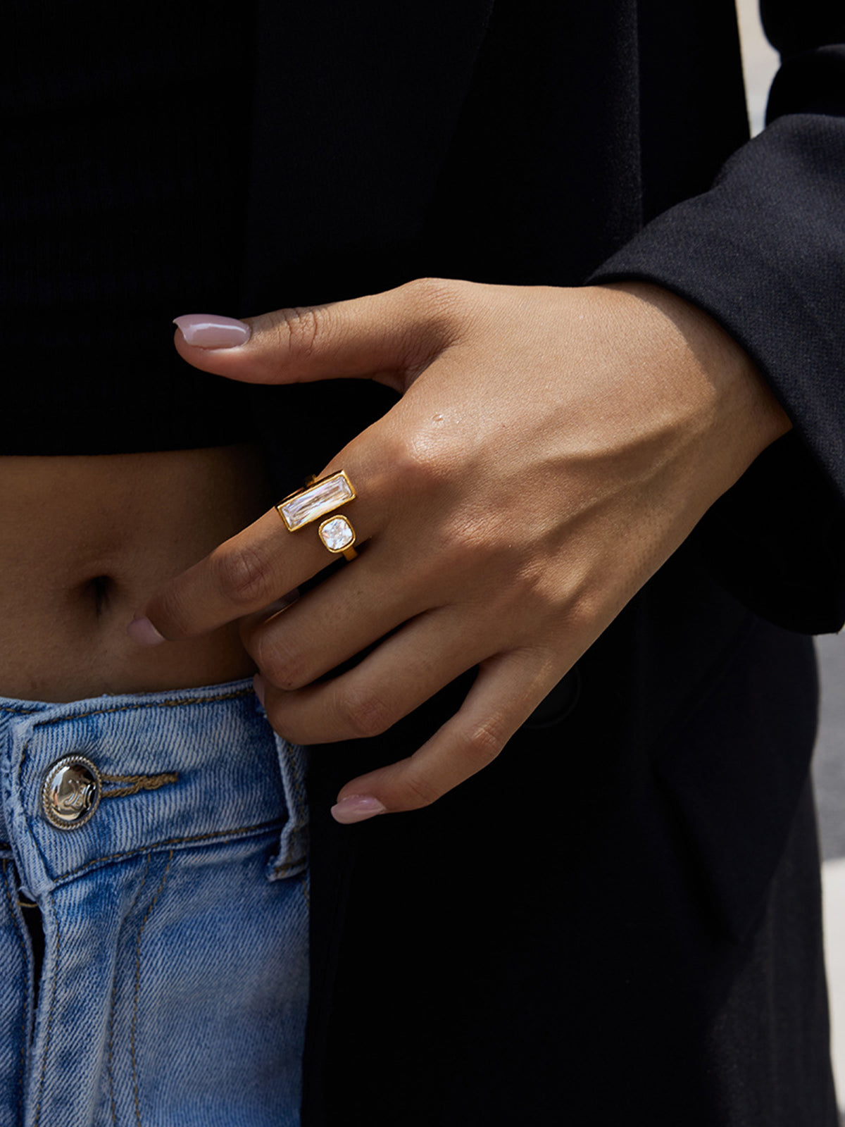 Gold-Tone Double-Stone Ring-Chicvia