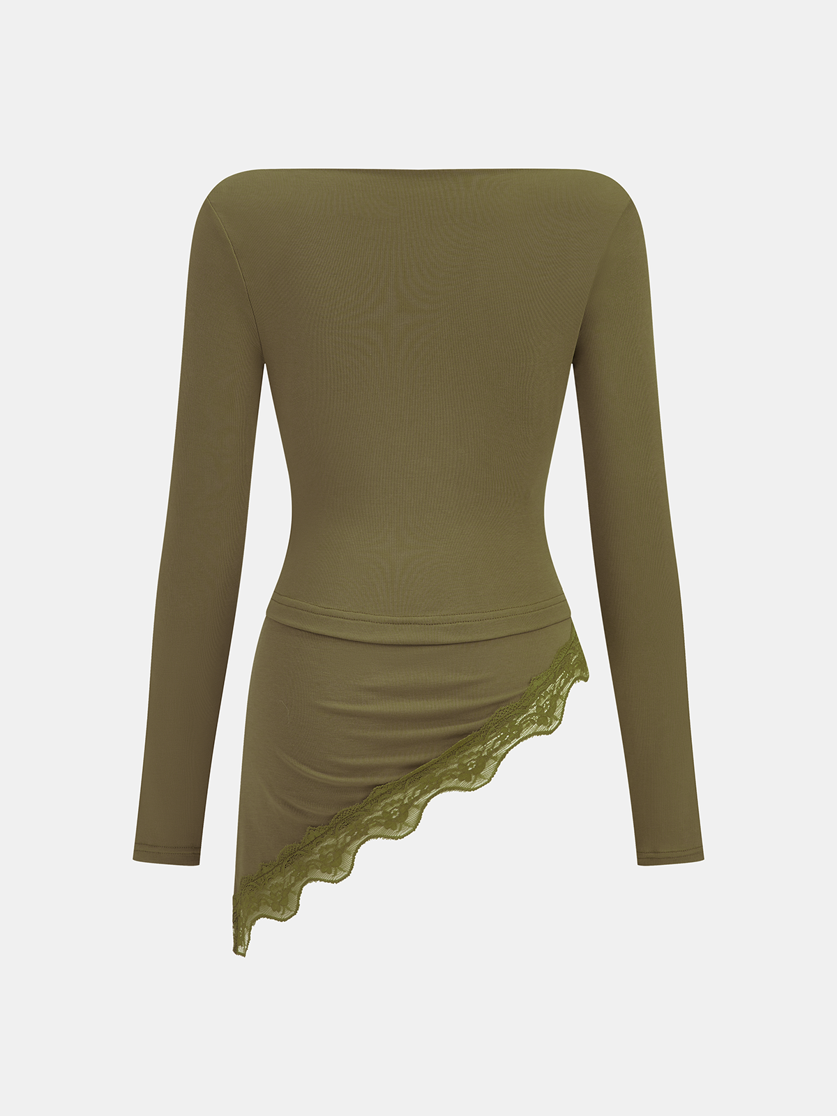 Lace Trim Asymmetric Hem Boat Neck Top-Chicvia