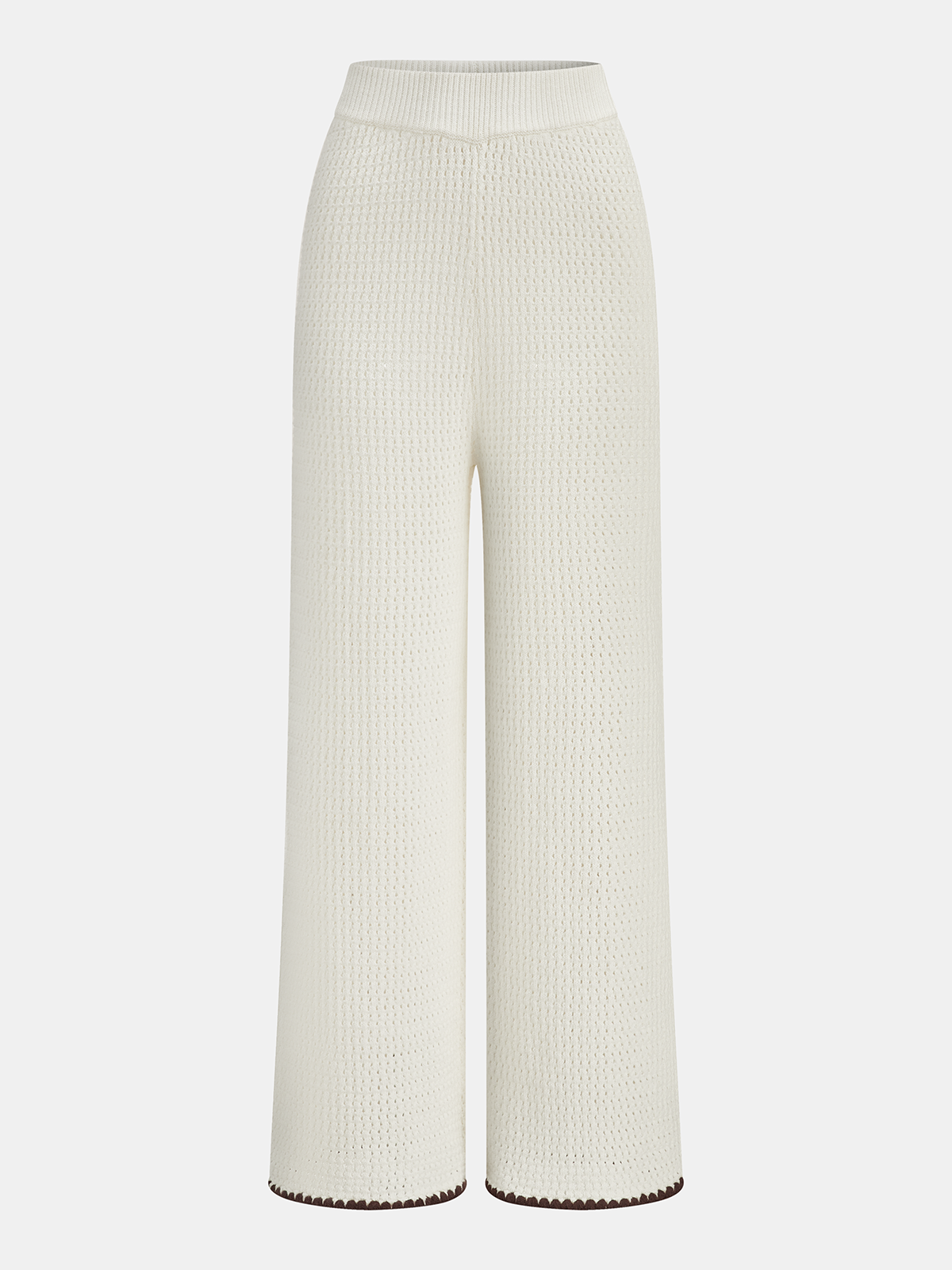 Contrast Trim Knit Vest & Wide-Leg Pants Set-Chicvia