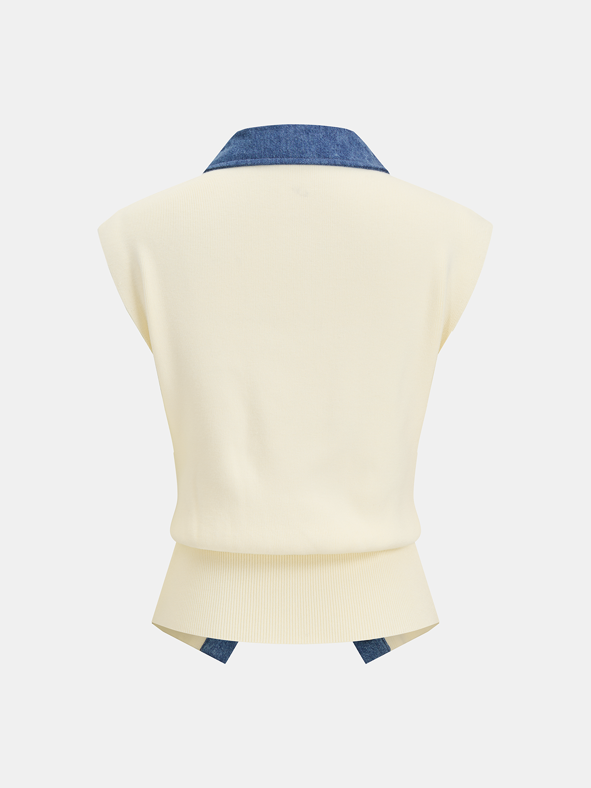 Denim Panel Metal Button Sleeveless Vest-Chicvia