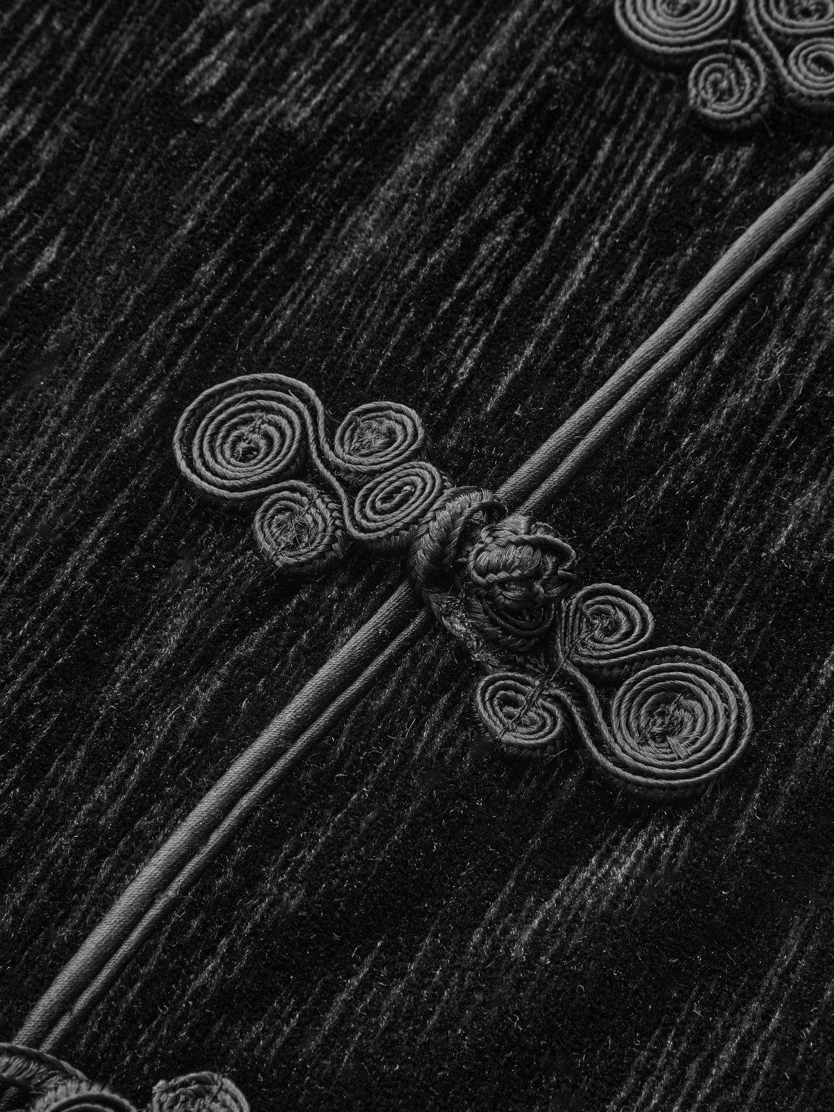 Mandarin Collar Velvet Frog-Closure Slit Dress-Chicvia