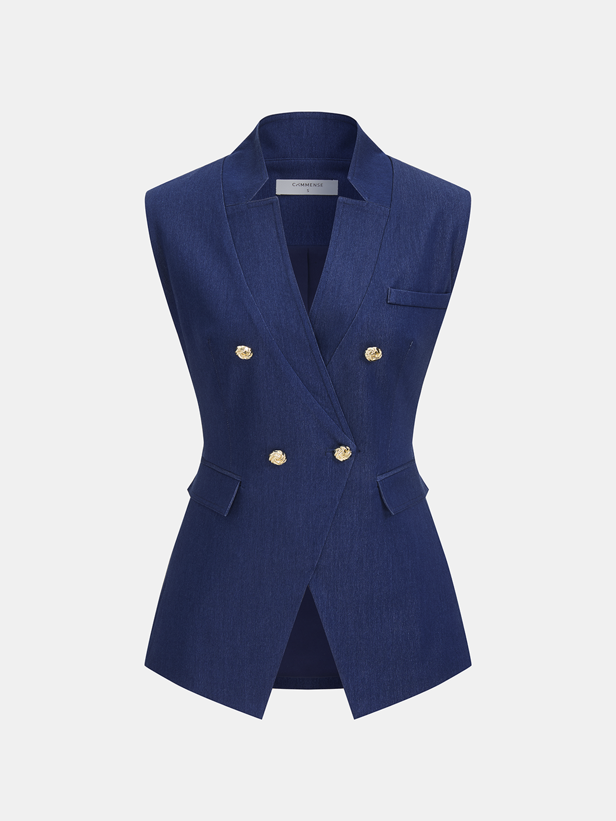 Double-Breasted Sleeveless Blazer Vest-Chicvia