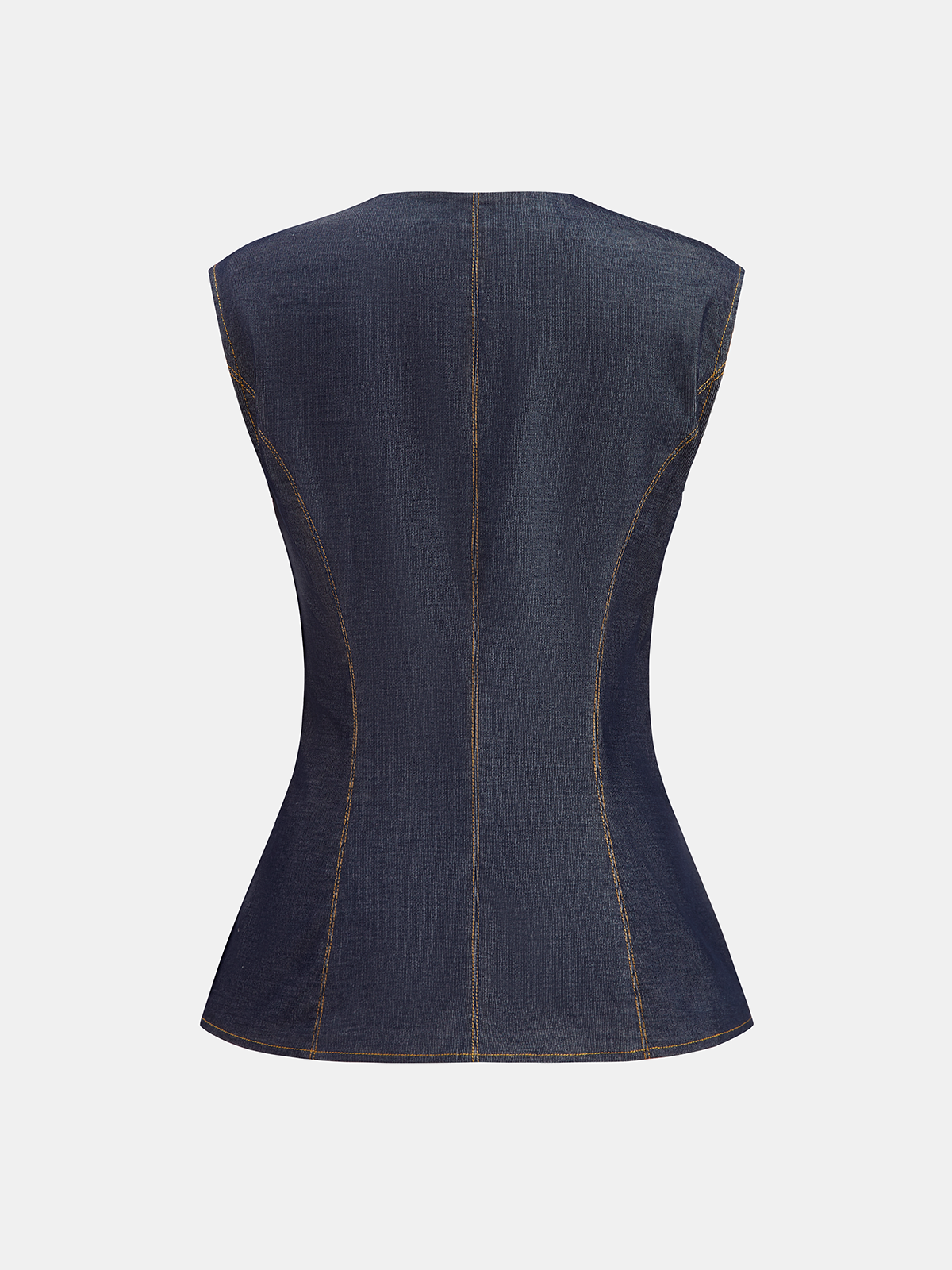 Metal Button Denim Sleeveless Vest-Chicvia