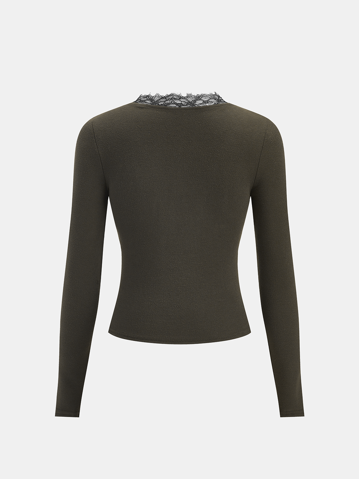 Lace Trim V-Neck Twist Long-Sleeve Top-Chicvia