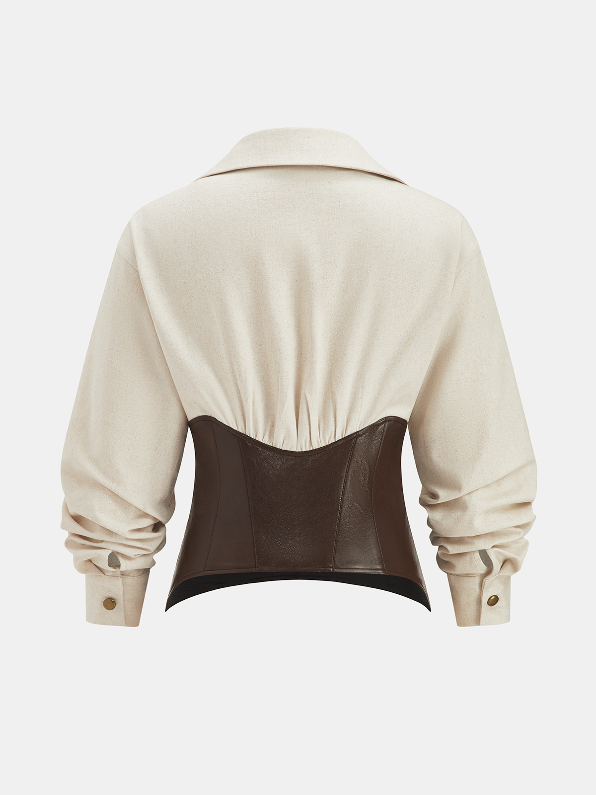 Faux Leather Corset Panel Cotton-Linen Shirt-Chicvia