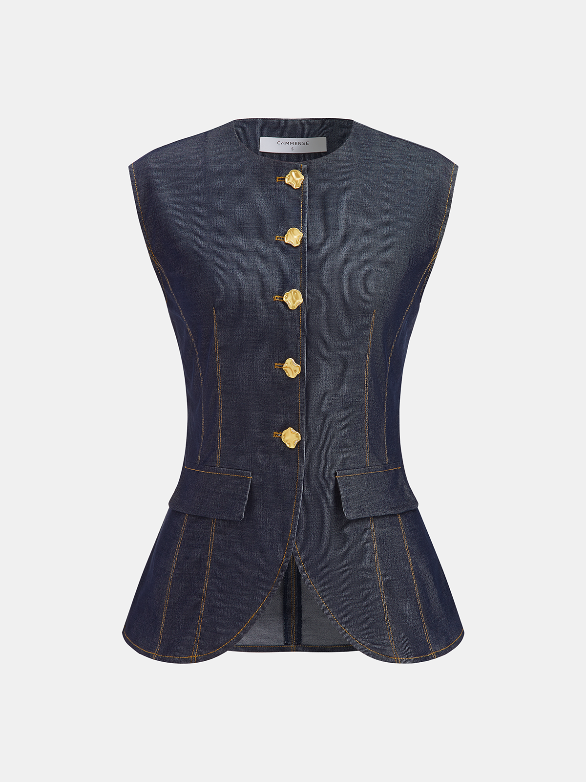 Metal Button Denim Sleeveless Vest-Chicvia