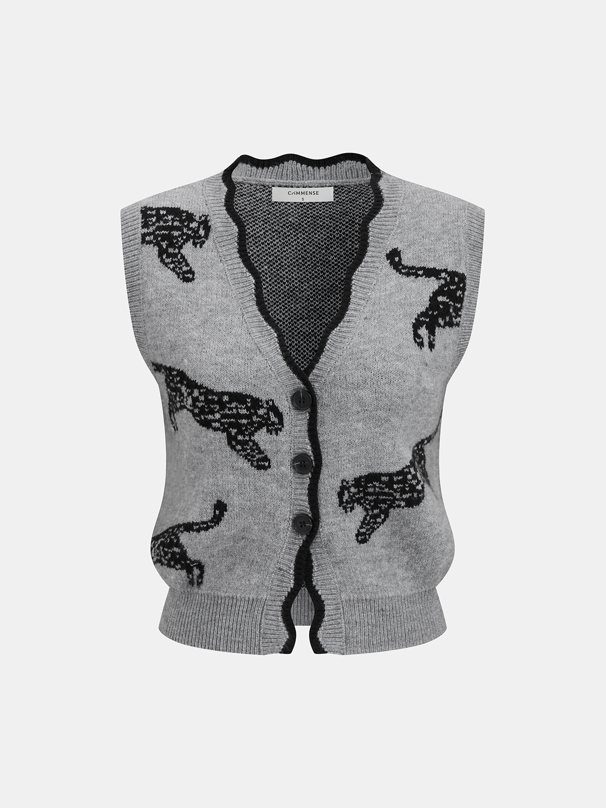 Panther Pattern Contrast Trim Knit Vest-Chicvia