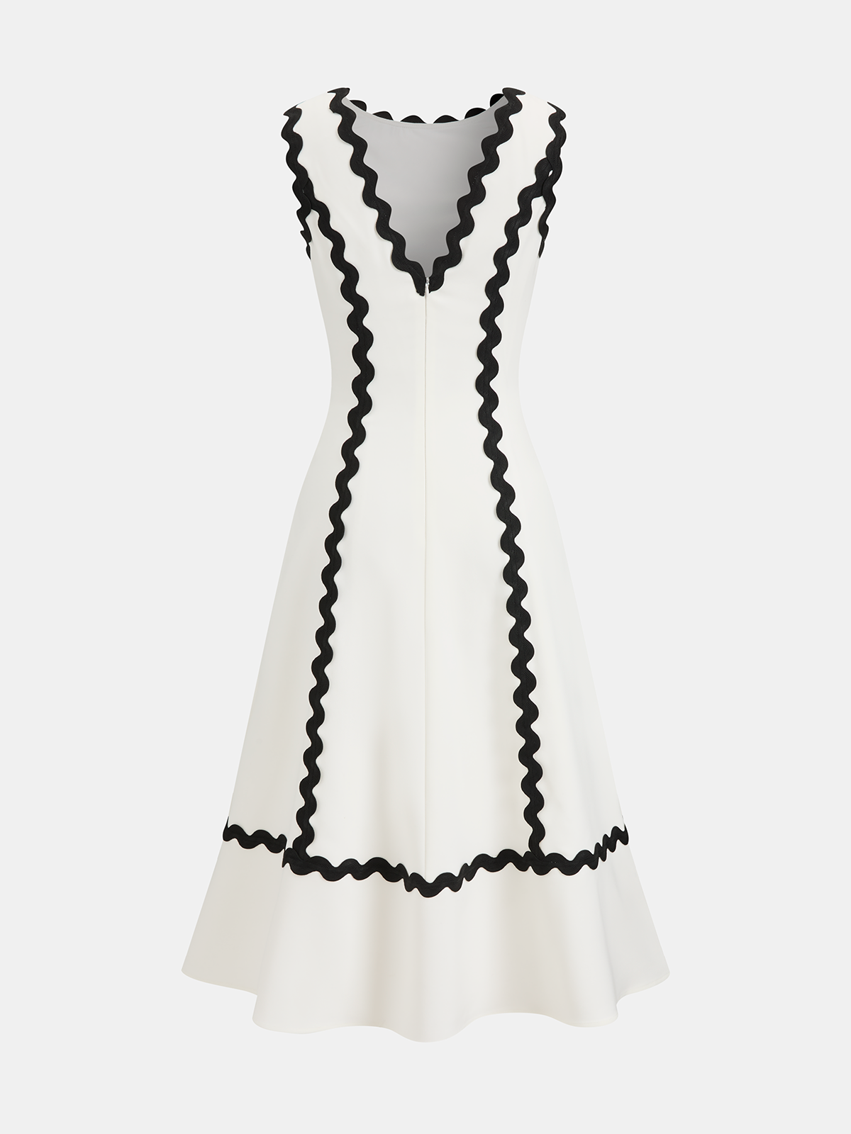 Contrast Scalloped Trim Sleeveless Midi Dress-Chicvia