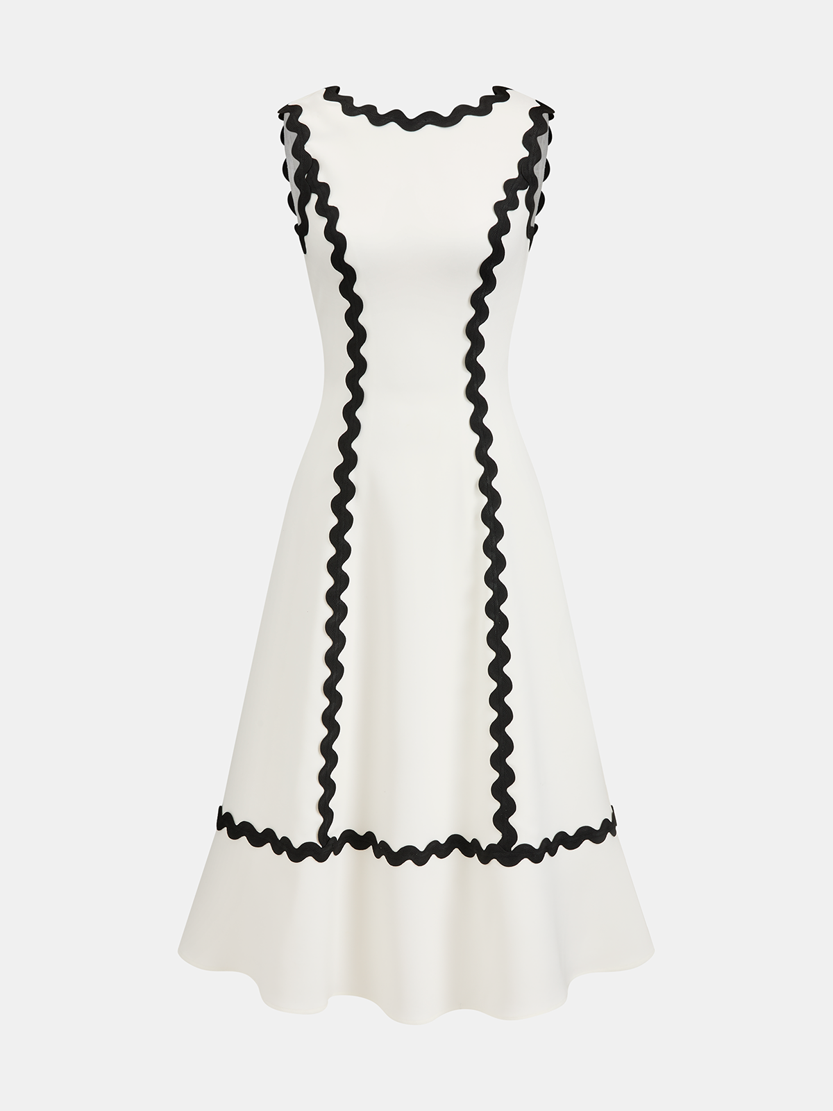 Contrast Scalloped Trim Sleeveless Midi Dress-Chicvia