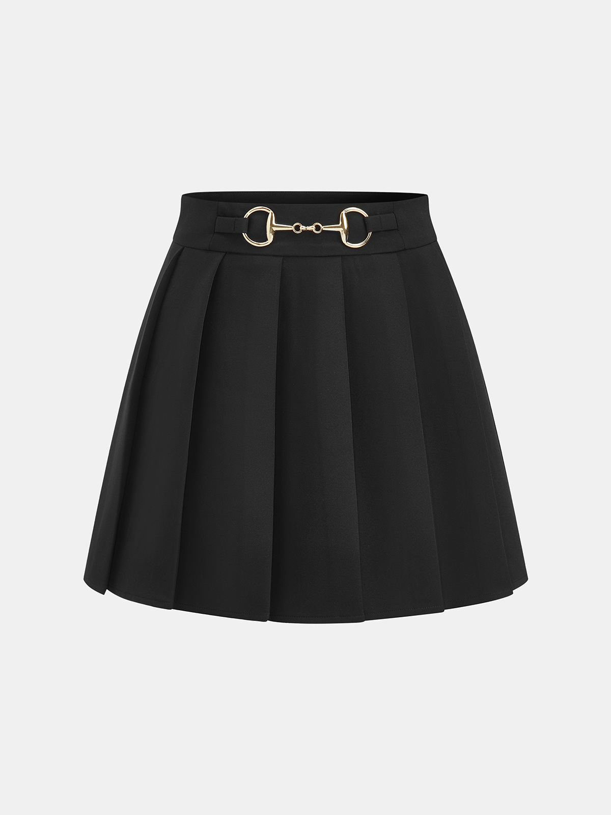 Horsebit Pleated Mini Skirt-Chicvia