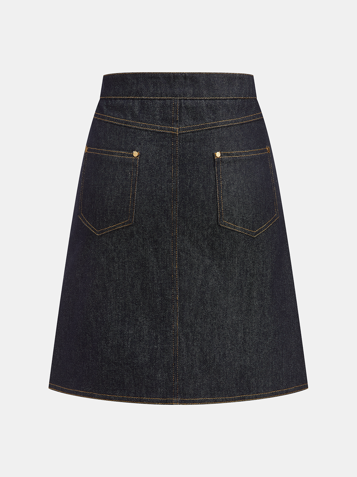 Metal Button Denim A-Line Skirt-Chicvia