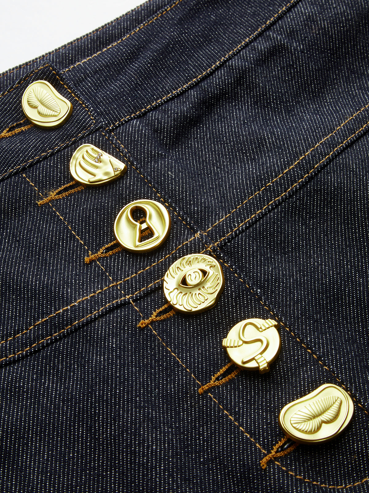 Metal Button Denim A-Line Skirt-Chicvia