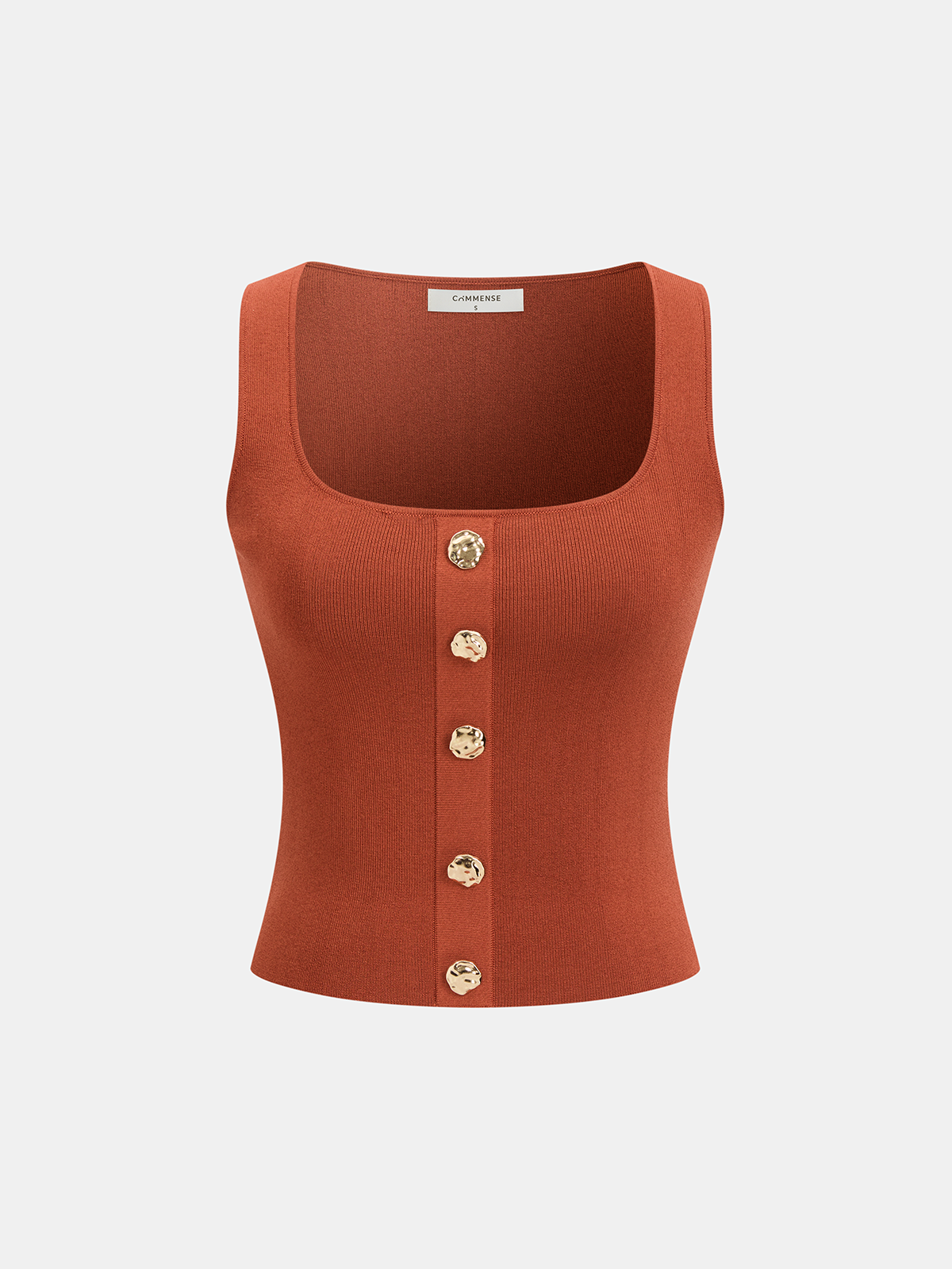 Metal Detail Square-Neck Knit Tank Top-Chicvia