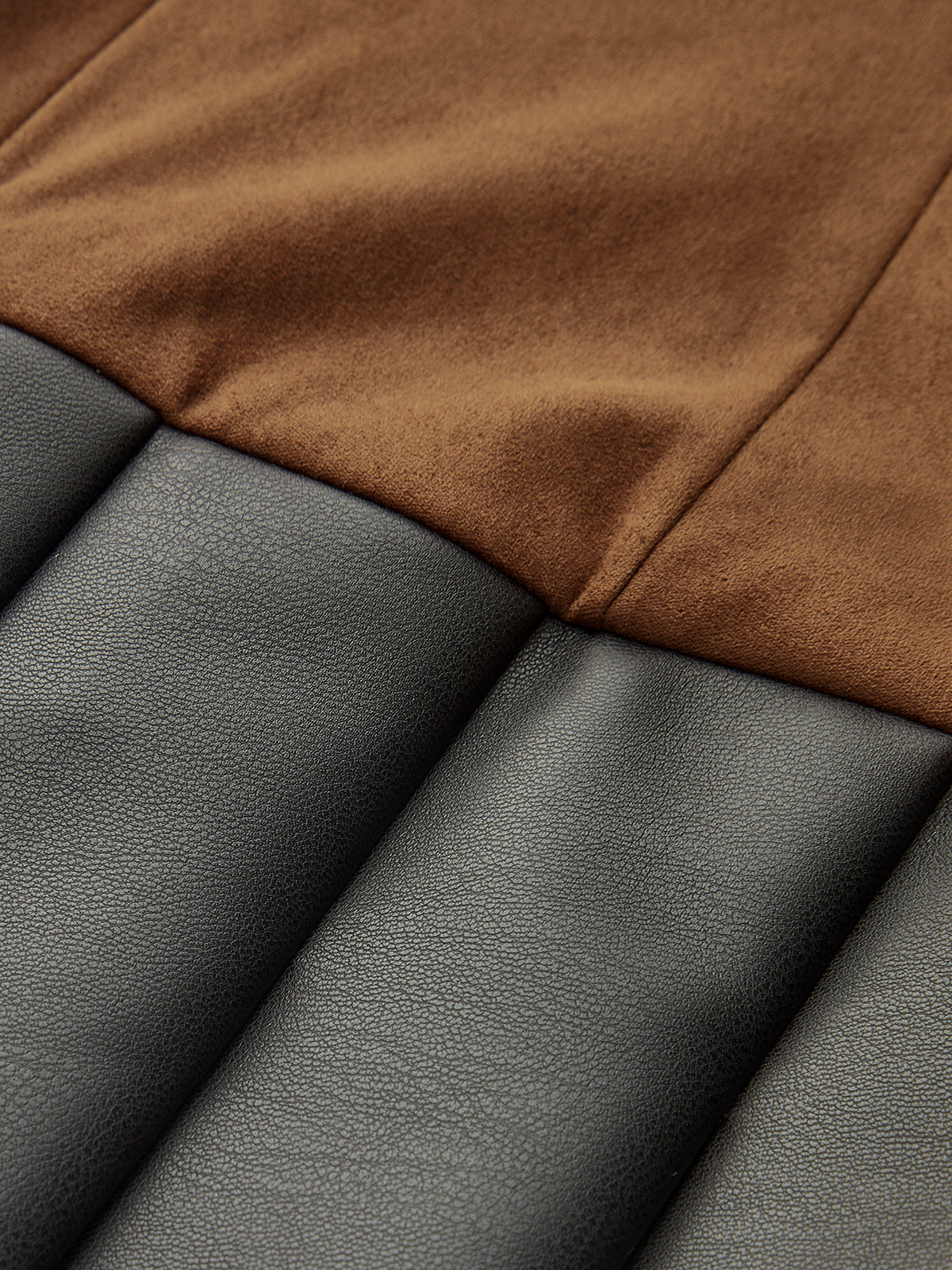 Pleated Faux Leather Hem Sleeveless Suede Effect Dress-Chicvia