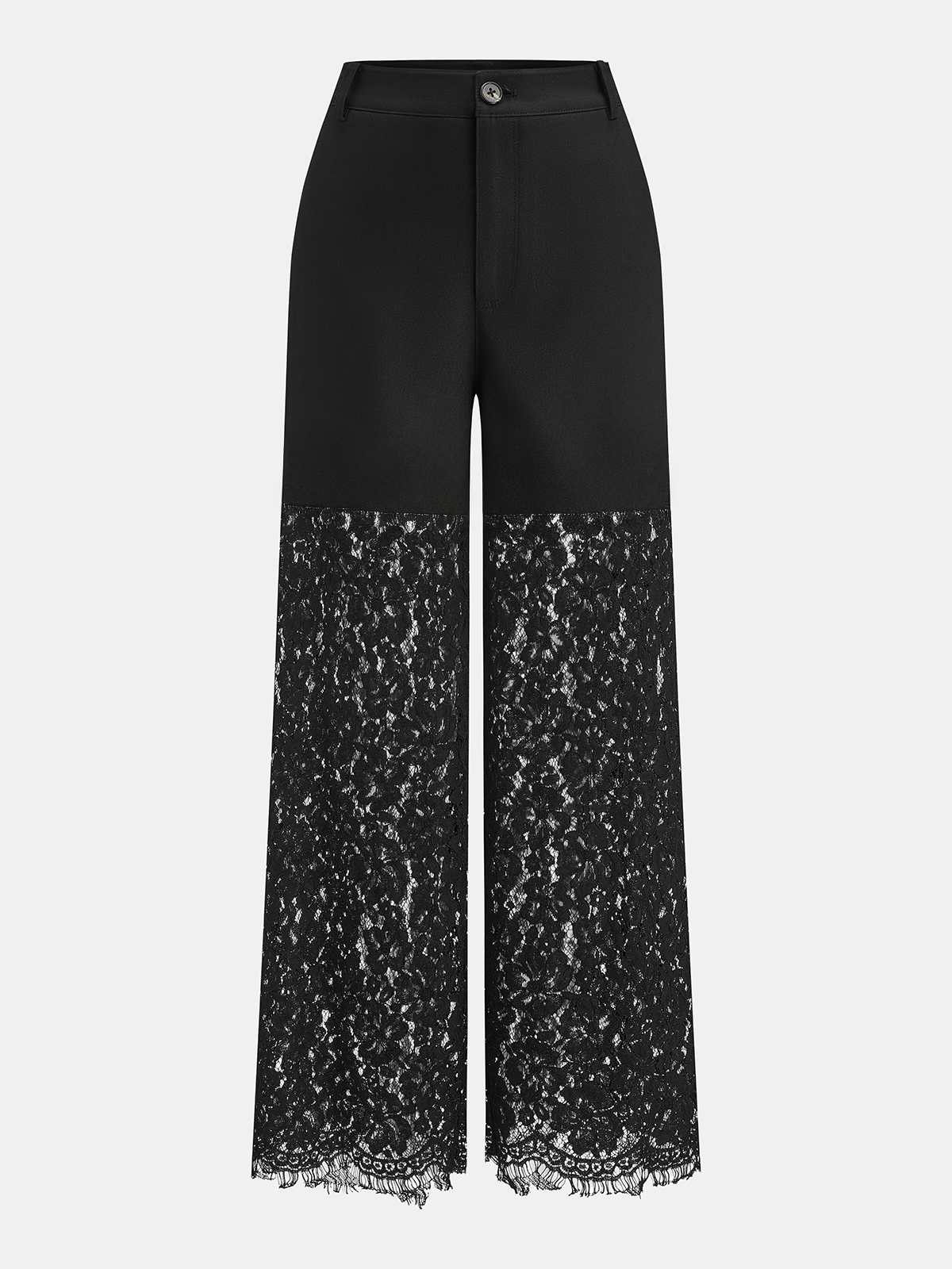 Lace Panel Straight-Leg Pants-Chicvia