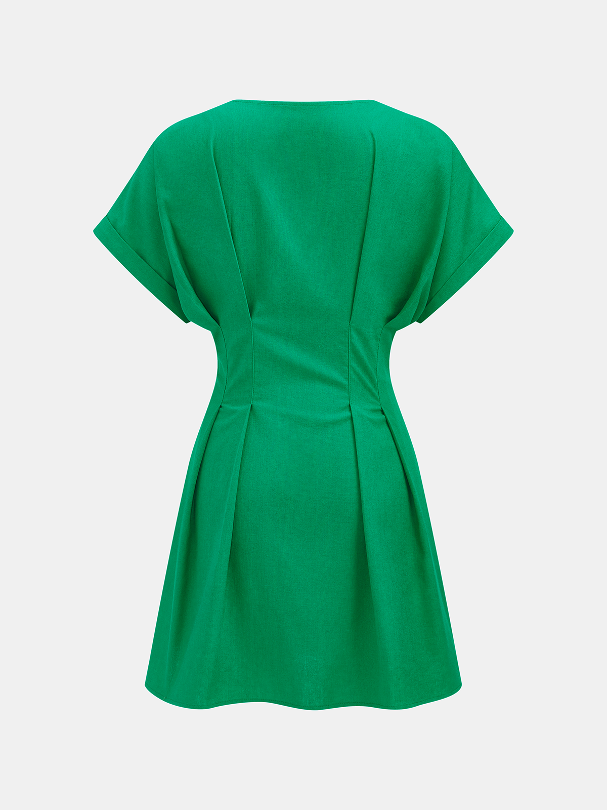 Cotton-Linen Pleated Button-Front  Mini Dress-Chicvia