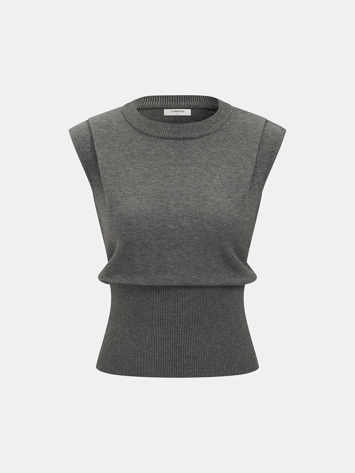 Cinched Waist Crew Neck Sleeveless Sweater Vest-Chicvia