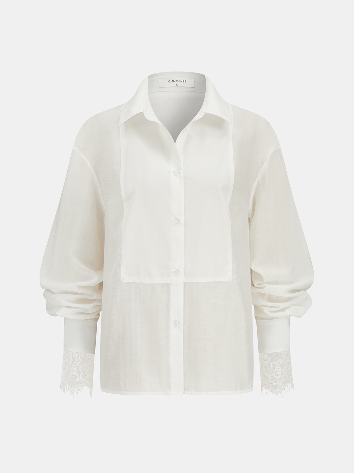 Lace Cuff Loose Button-Down Shirt-Chicvia