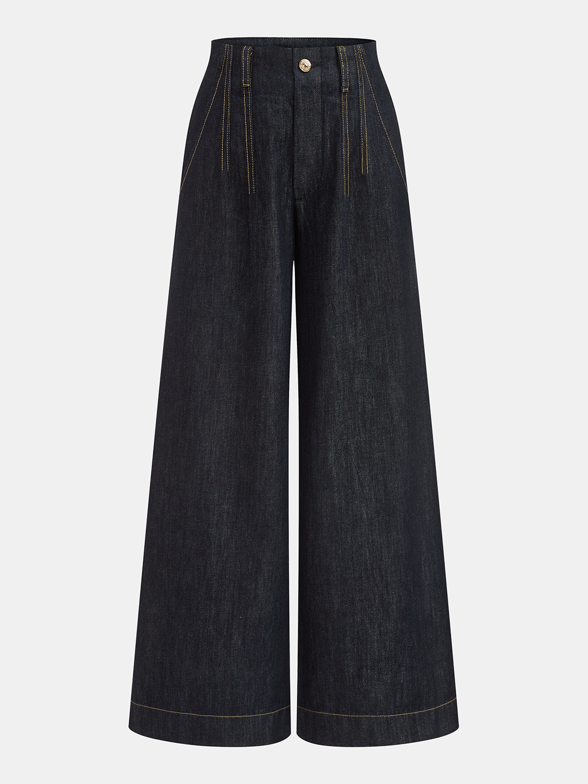 Contrast Stitch High-Waisted Wide-Leg Jeans-Chicvia