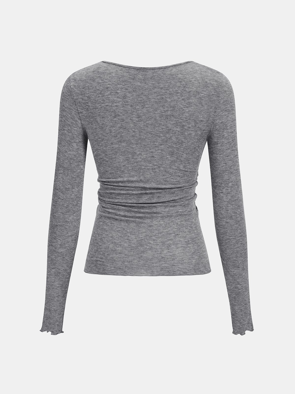 Lace V-Neck Ruched Long-Sleeve Top-Chicvia